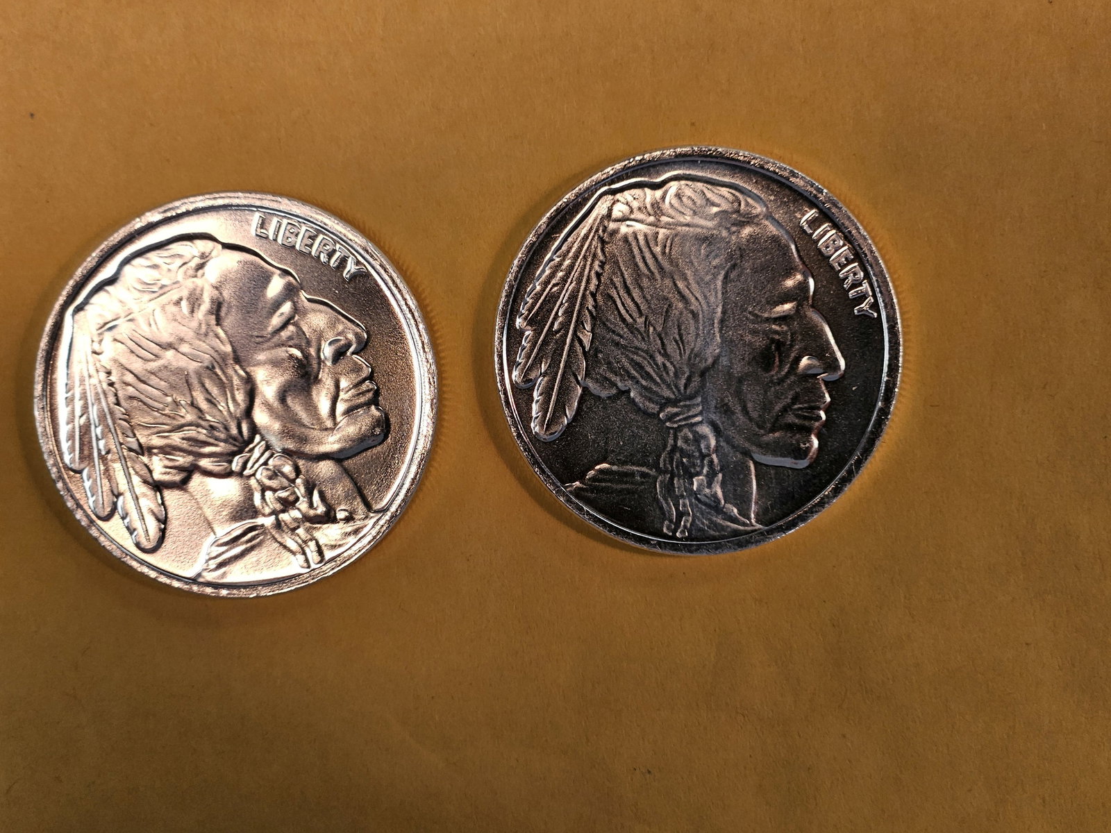 TWO 1-troy ounce .999 fine silver proof art rounds: Indians