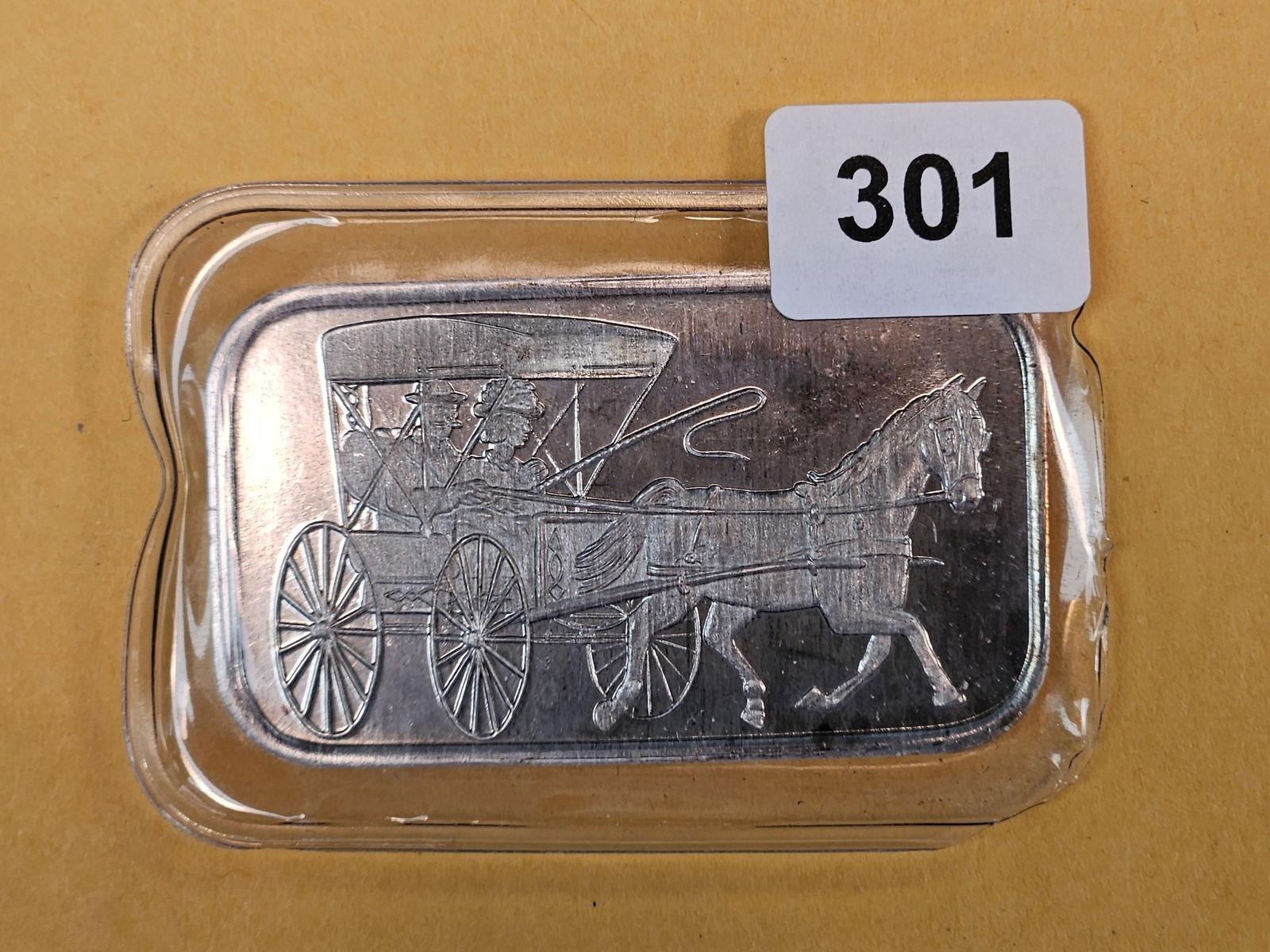 One Troy ounce .999 fine silver Proof Art bar: Horse & Wagon 