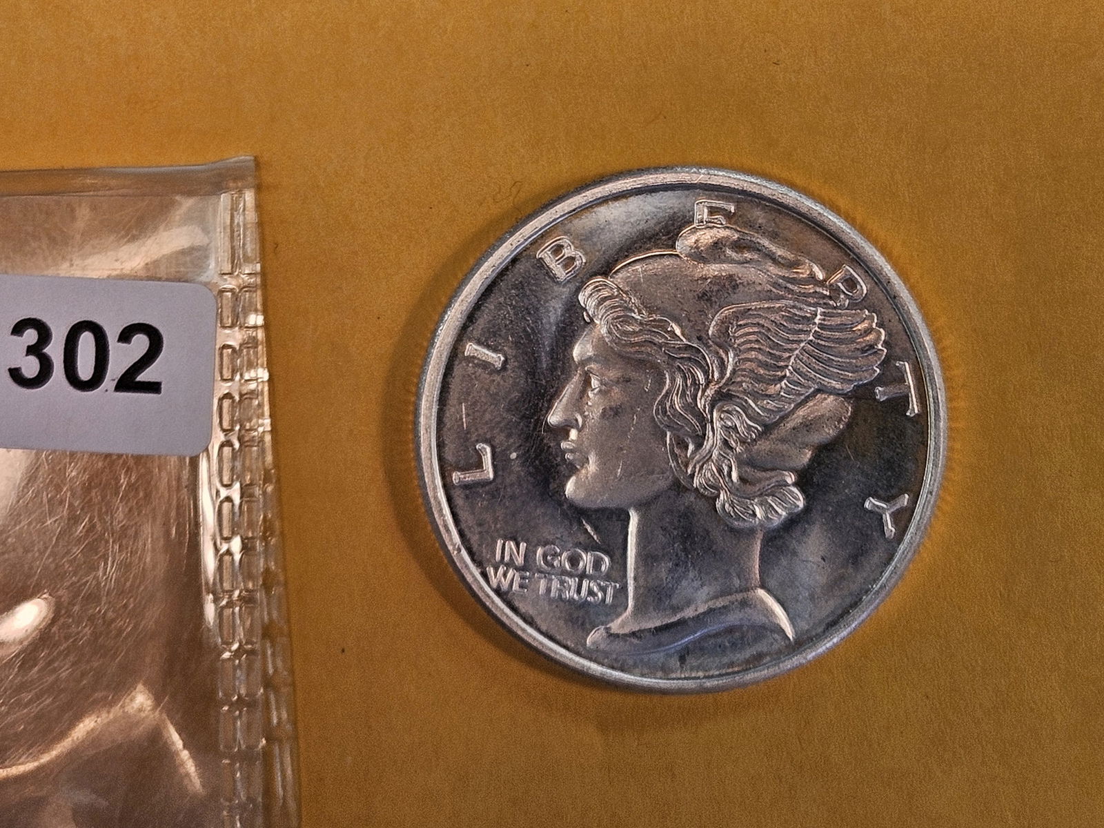 One Troy ounce .999 fine silver Proof Art bar: Mercury motif 