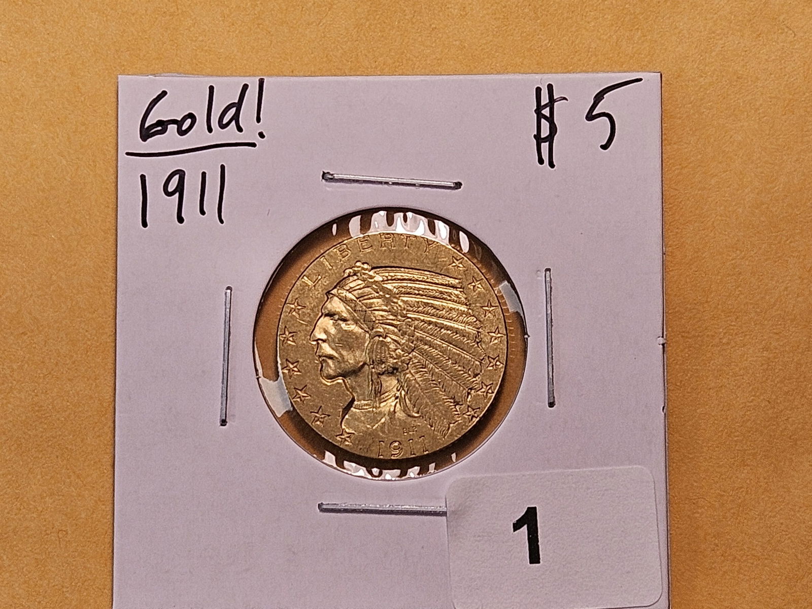 GOLD! Brilliant About Uncirculated 1911 Indian Head $5 Dollar Gold - 2