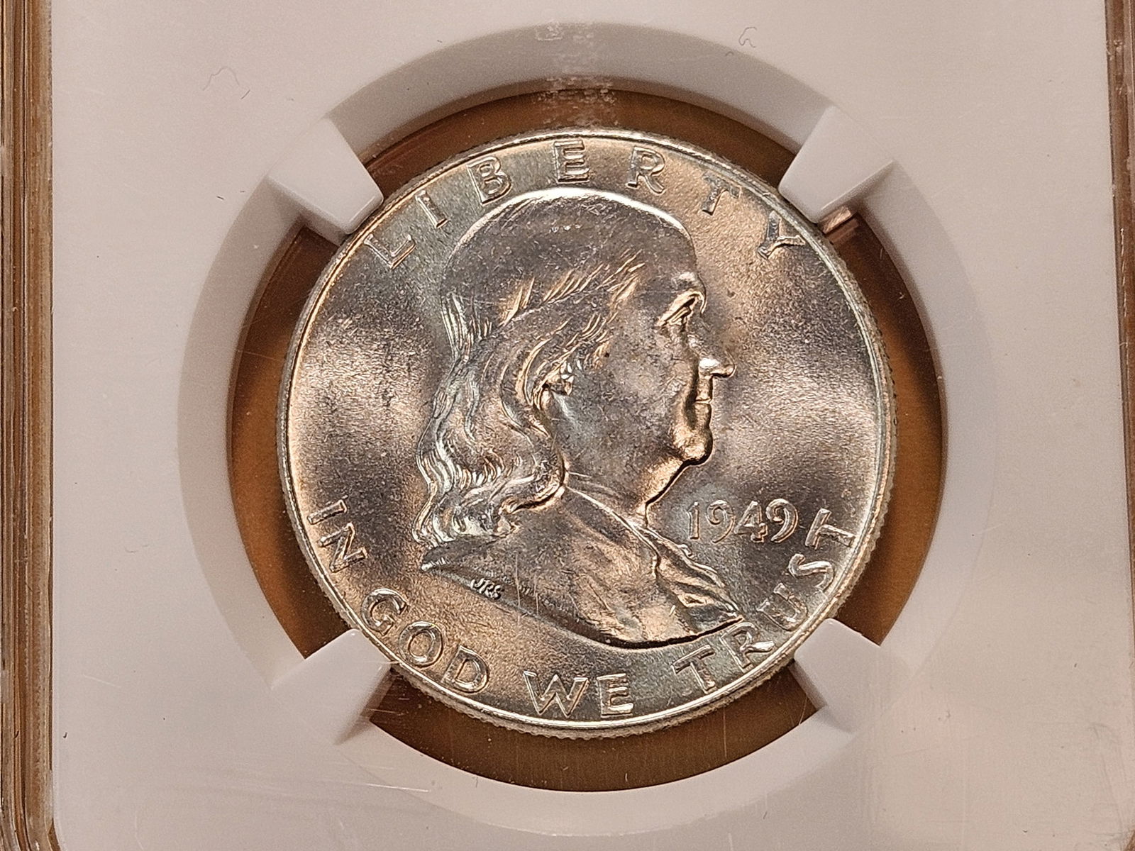 NGC 1949 Franklin Silver Half Dollar in Mint State 64 FBL: Full Bell Lines! 