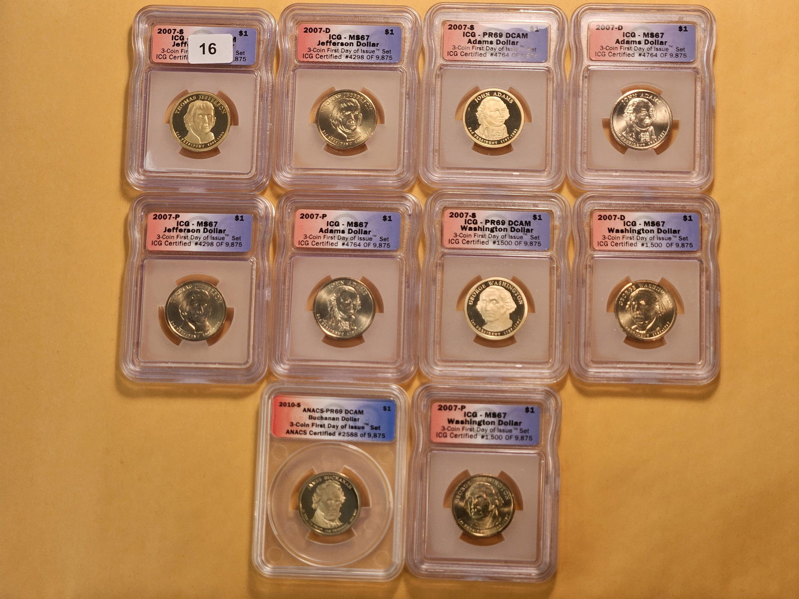 Nine ICG and one ANACS Graded Presidential Dollars (1 of 5)