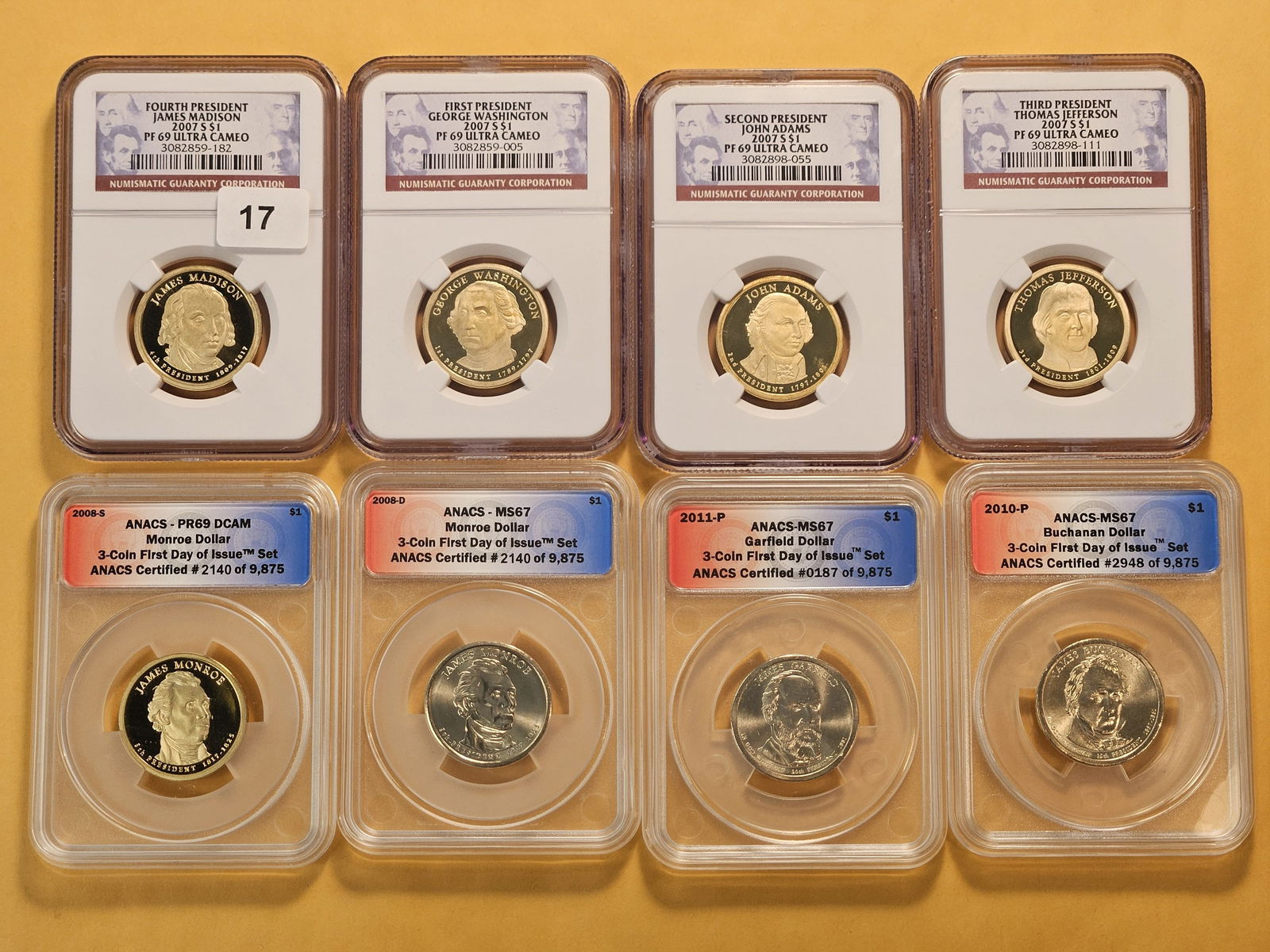 Four NGC and four ANACS Graded Presidential Dollars (1 of 4)