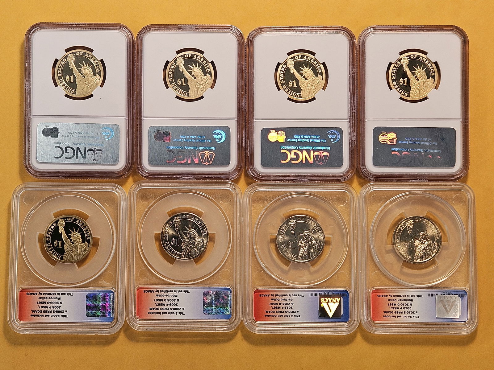 Four NGC and four ANACS Graded Presidential Dollars - 4