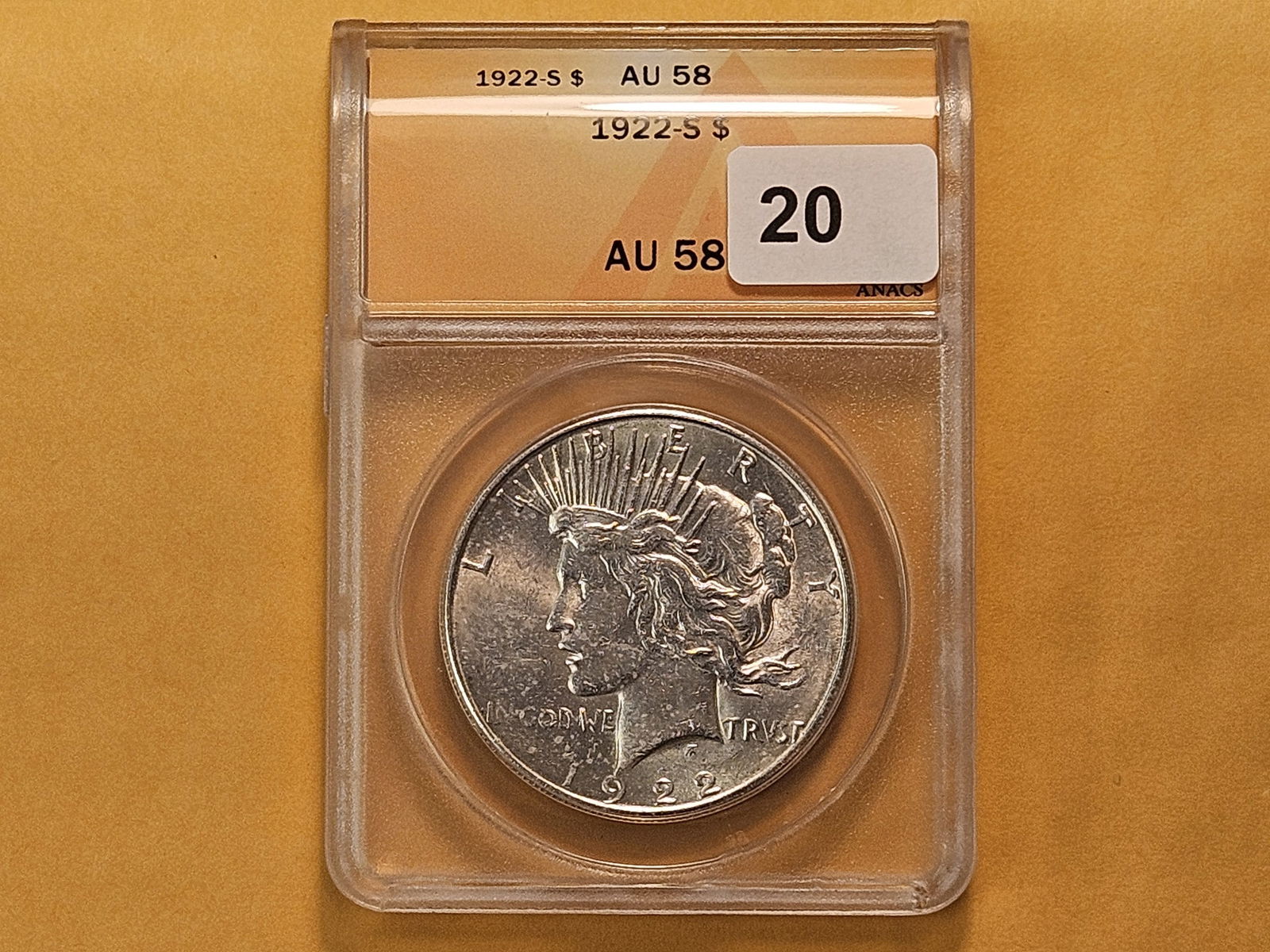 ANACS 1922-S Peace Silver Dollar in About Uncirculated 58 - 2
