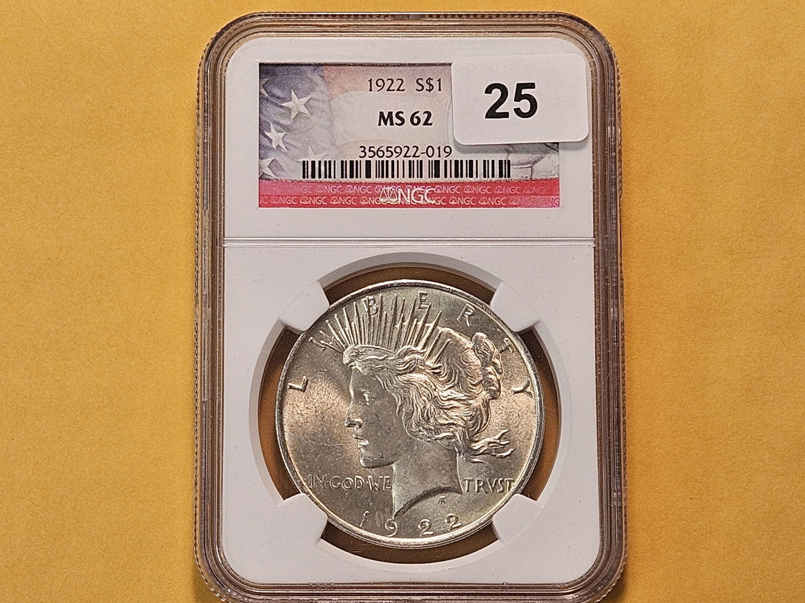 NGC 1922 Peace Silver Dollar in Mint State 62 - 2