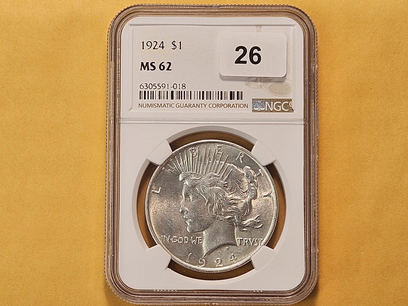 NGC 1924 Peace Silver Dollar in Mint State 62 - 2