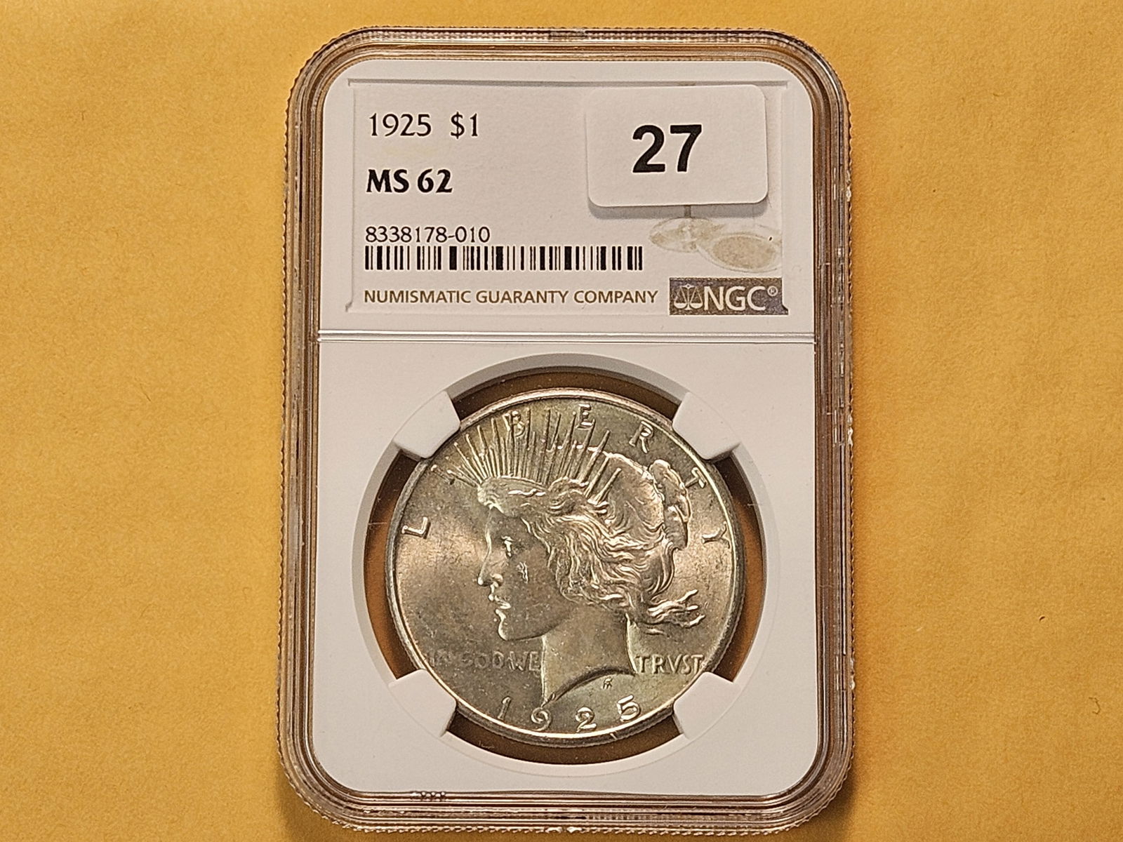 NGC 1925 Peace Silver Dollar in Mint State 62 - 2