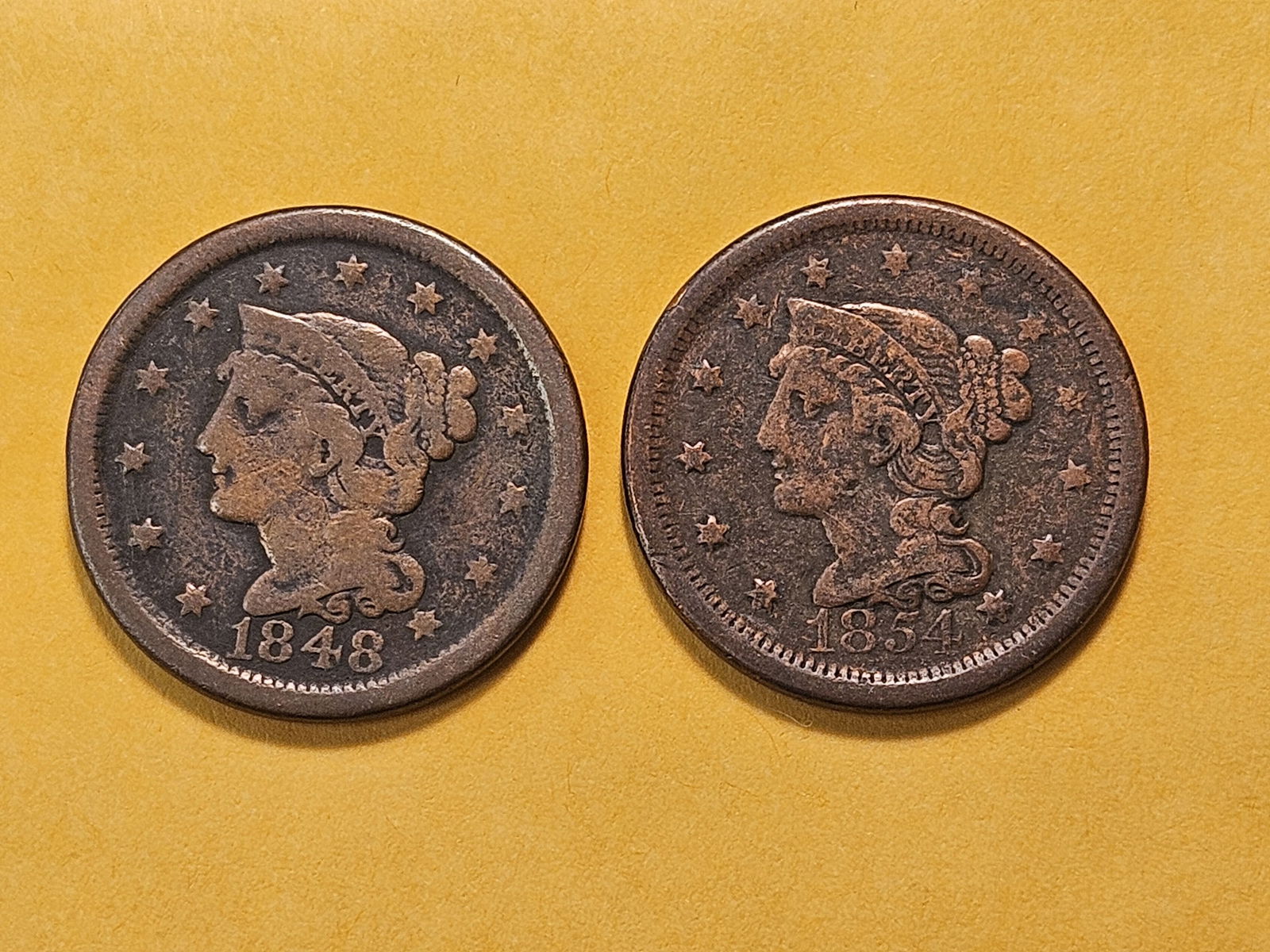 Two Circulated Braided Hair Large Cents - 2