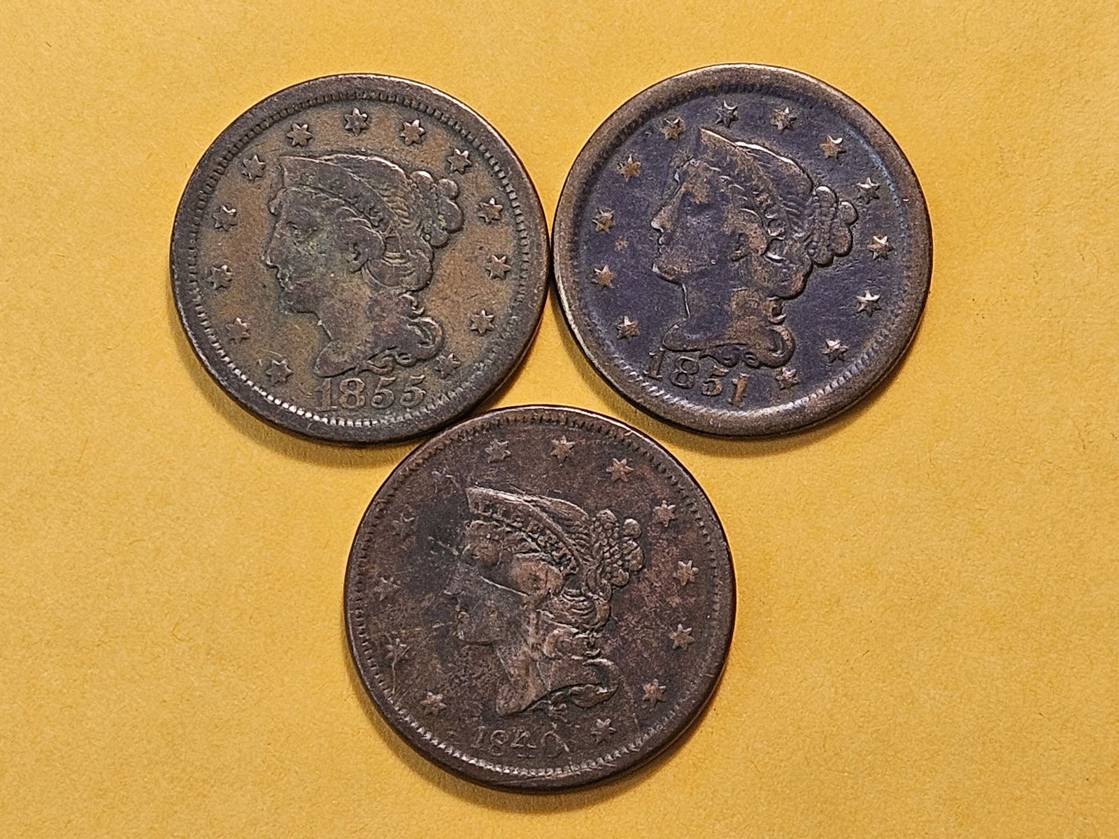 Three Circulated Braided Hair Large Cents - 2