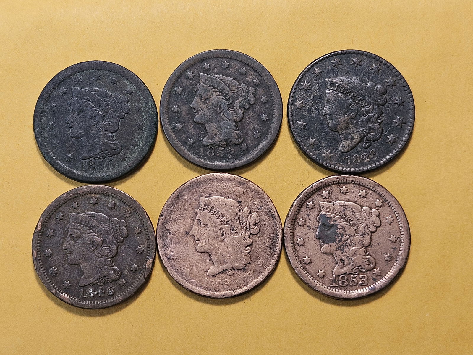 Six Circulated Large Cents - 2