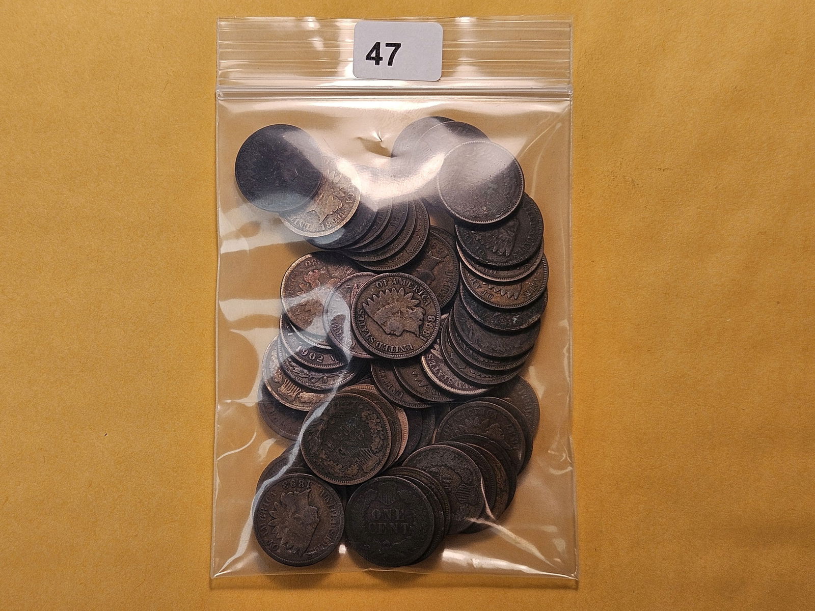 Fifty Circulated Indian Head Cents: Mixed dates and grades 