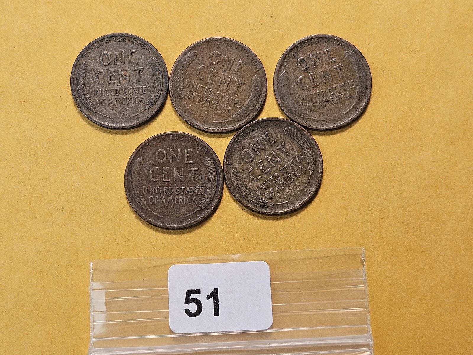 Five Semi-Key 1922-D Wheat Cents - 3