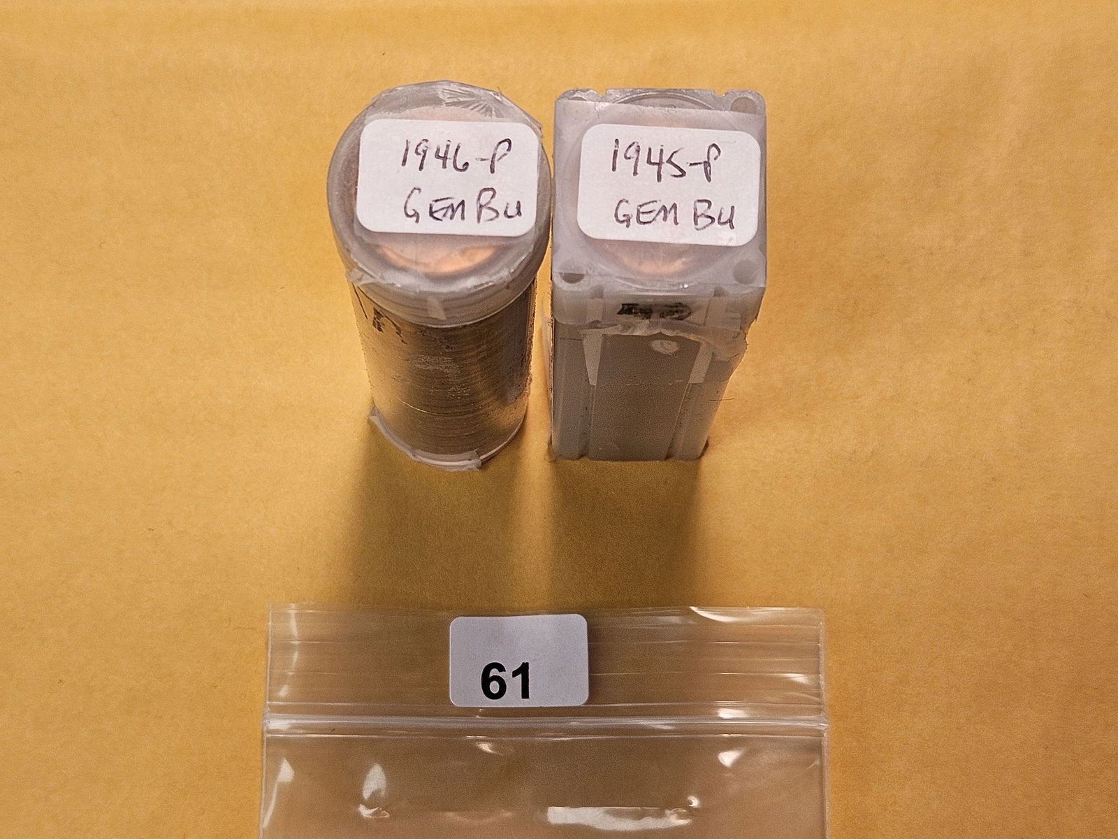 Two Rolls of Brilliant Uncirculated Wheat Cent Rolls: 1945 and 1946. From Dealer and unchecked by us 