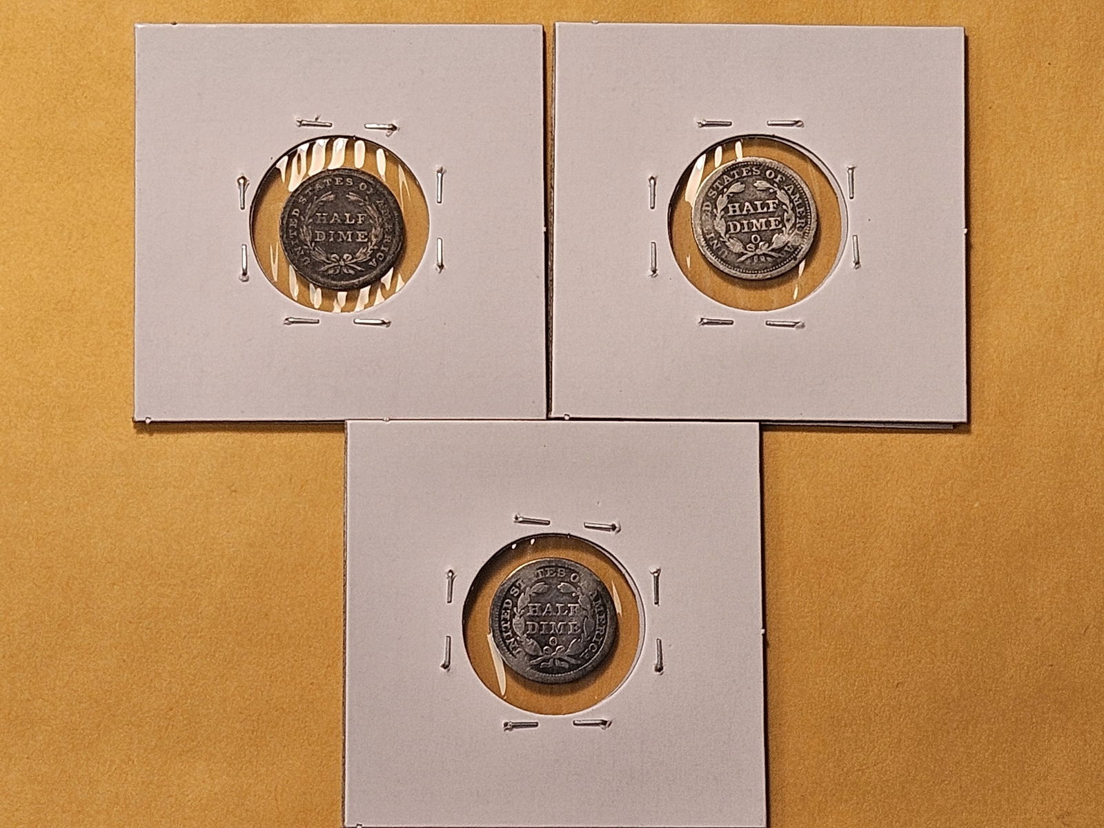 Three Circulated Seated Liberty Silver Half Dimes - 5