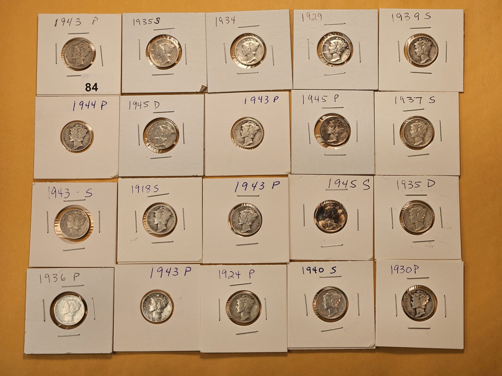 Twenty Mixed Mercury Silver Dimes: Mixed dates 1918 to 1945 