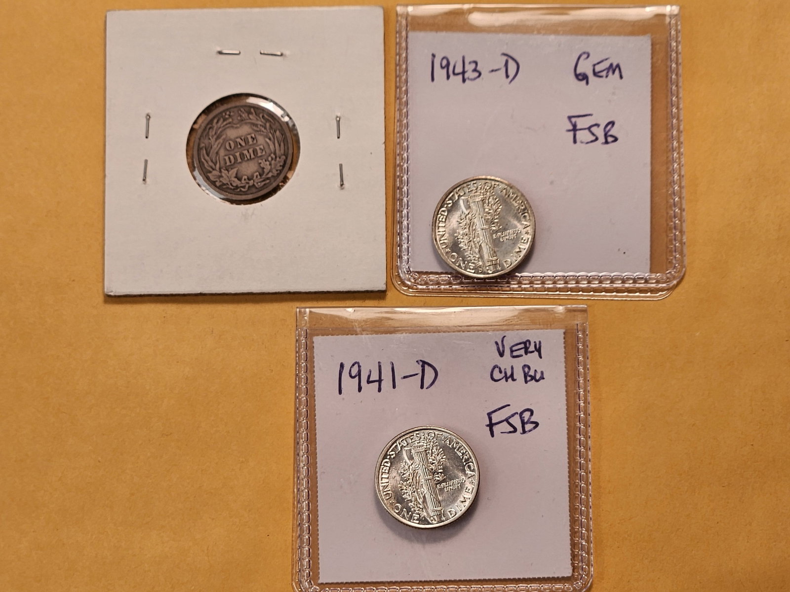 1909 Barber with 1941-D and 1943-D Mercury Silver Dimes - 5