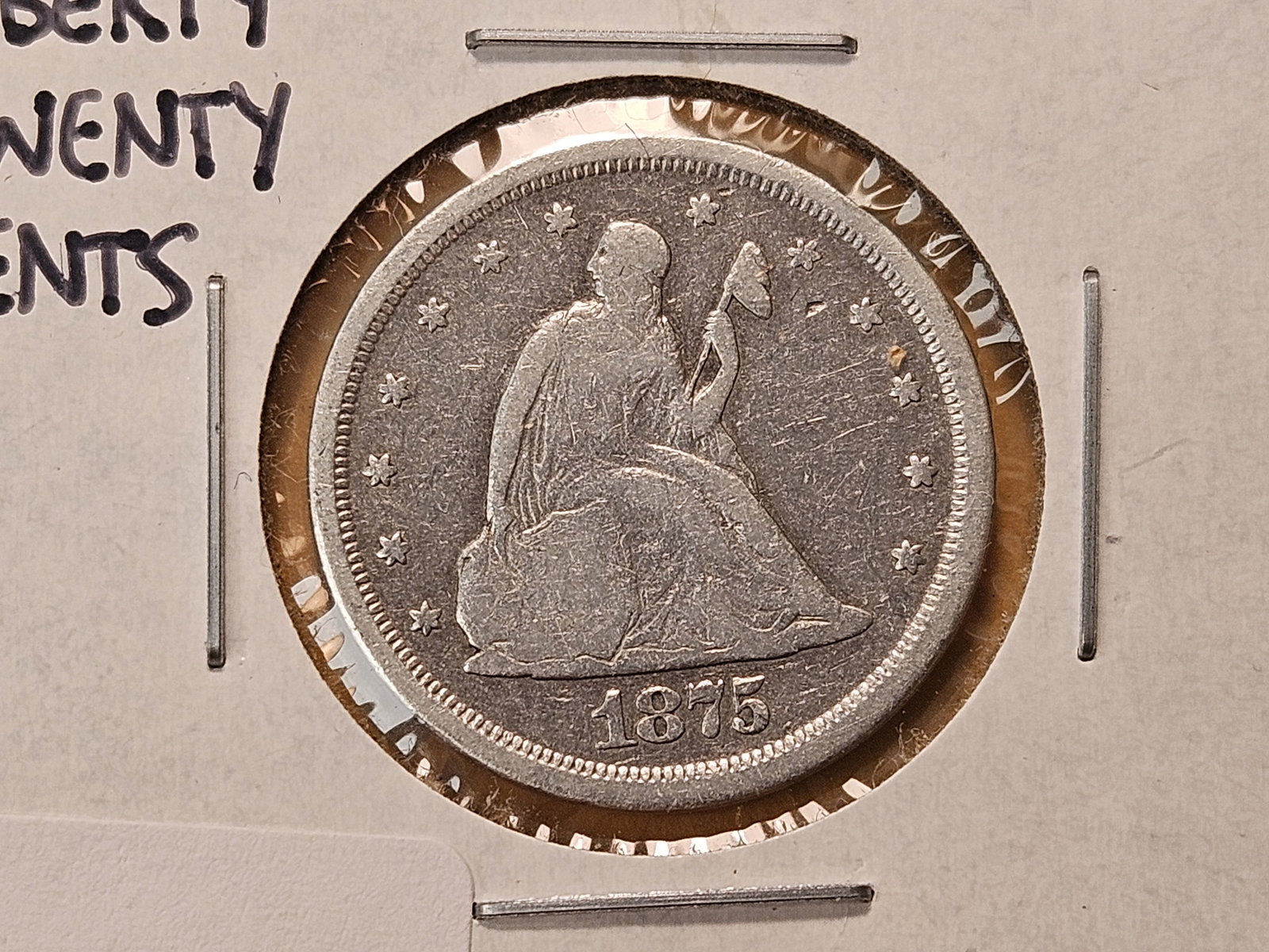 1875-S Seated Liberty Silver Twenty Cent Piece: Circulated