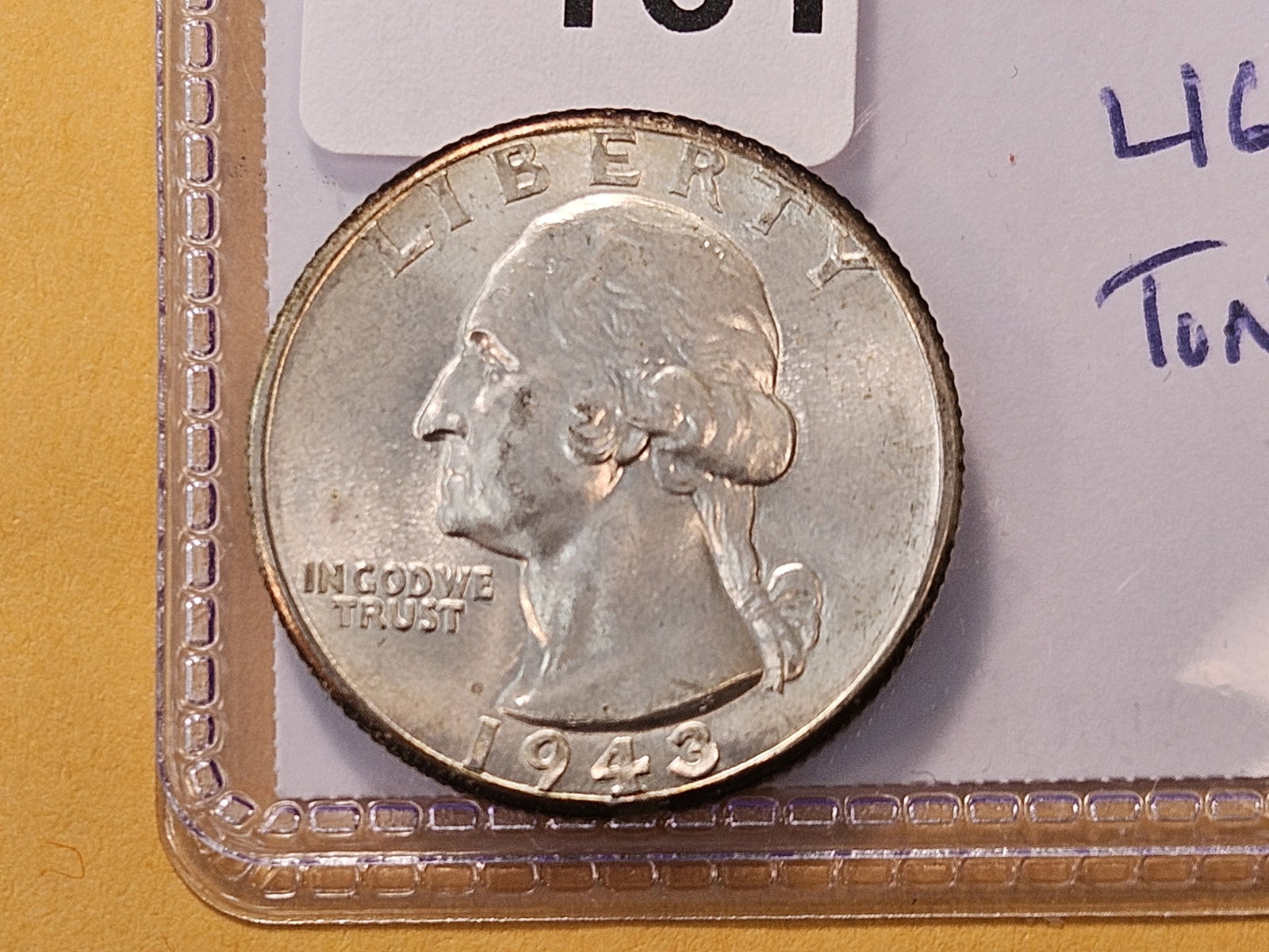 Choice Brilliant Uncirculated 1943-D Washington Silver Quarter: Lightly toned