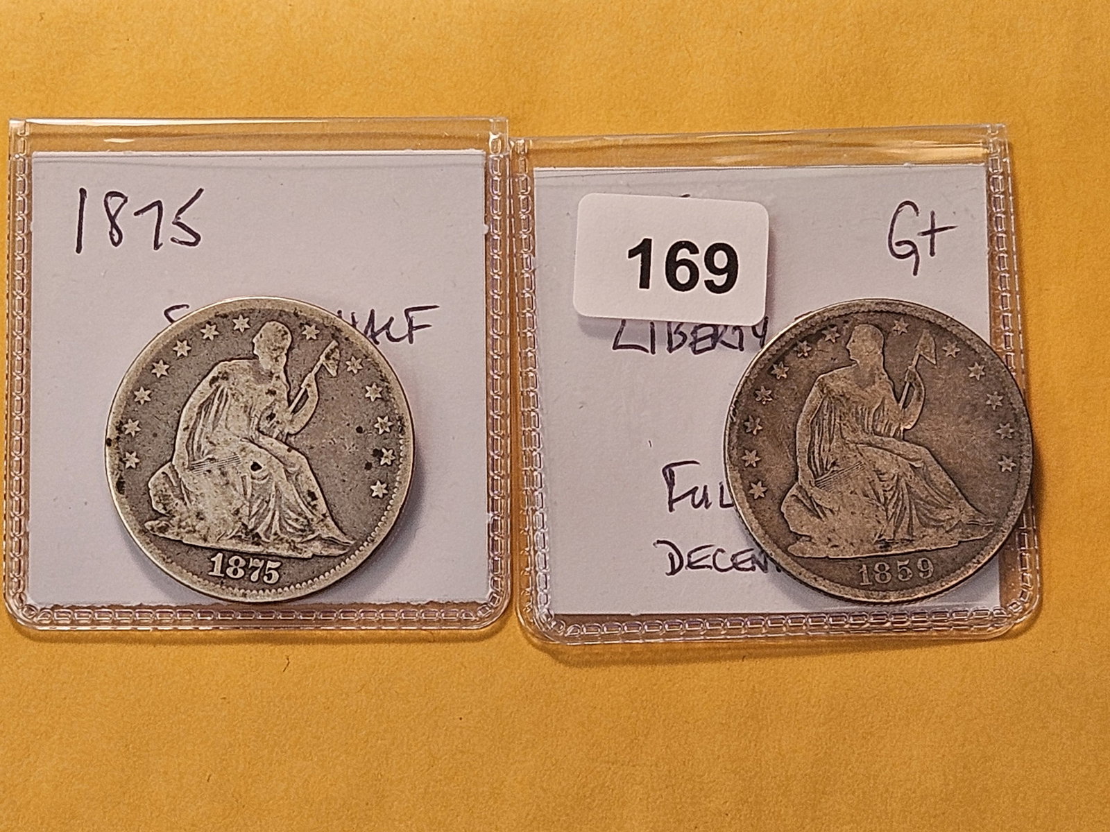 Two Circulated Seated Liberty Silver Half Dollars (1 of 6)