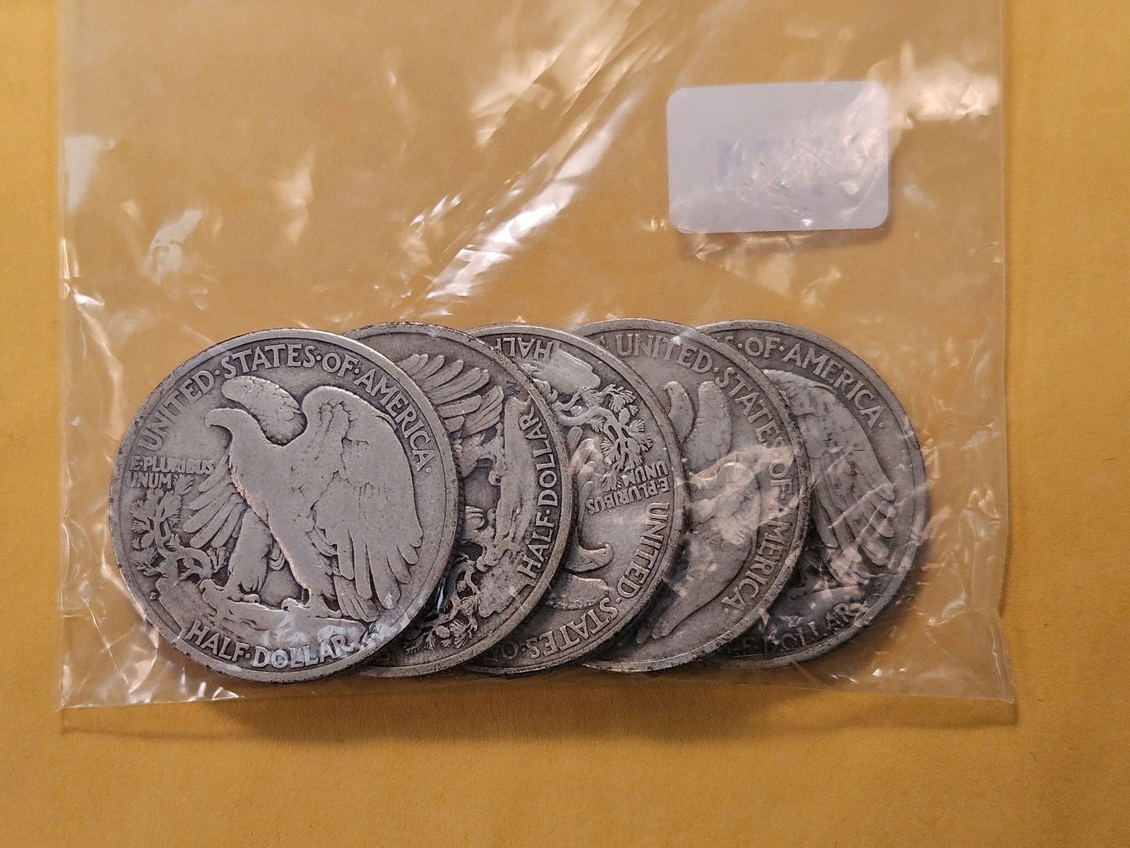 Five Circulated Walking Liberty Silver Half Dollars - 2