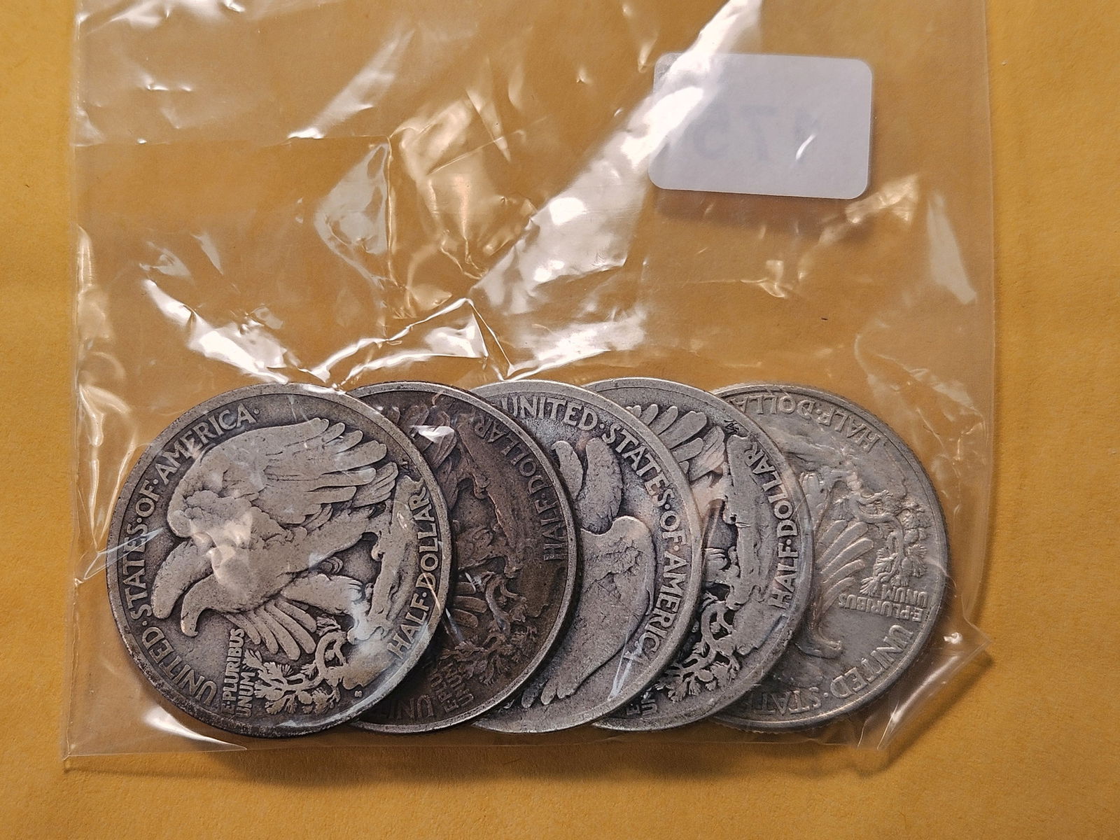 Five Circulated Walking Liberty Silver Half Dollars - 2