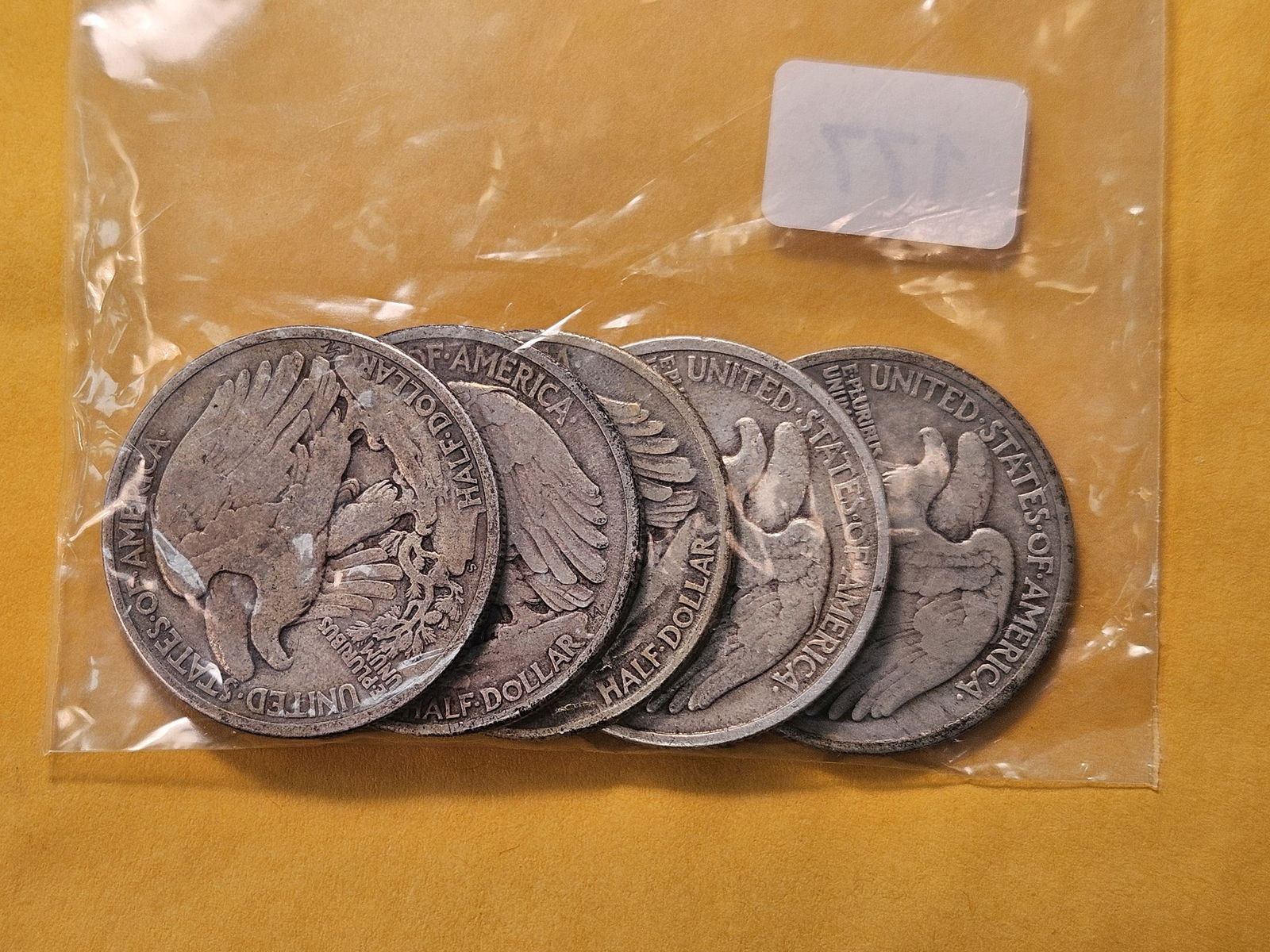 Five Circulated Walking Liberty Silver Half Dollars - 2