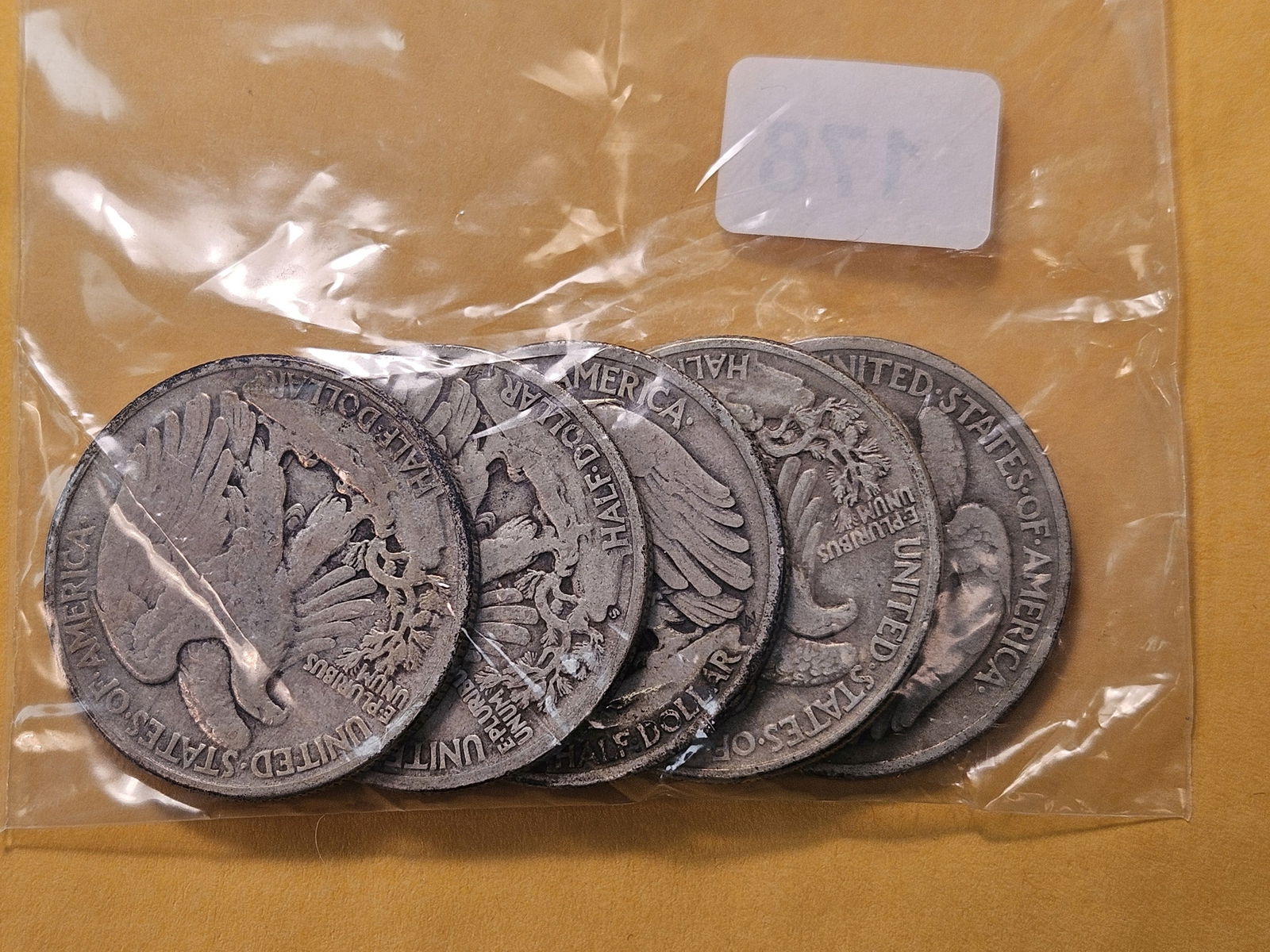 Five Circulated Walking Liberty Silver Half Dollars - 2