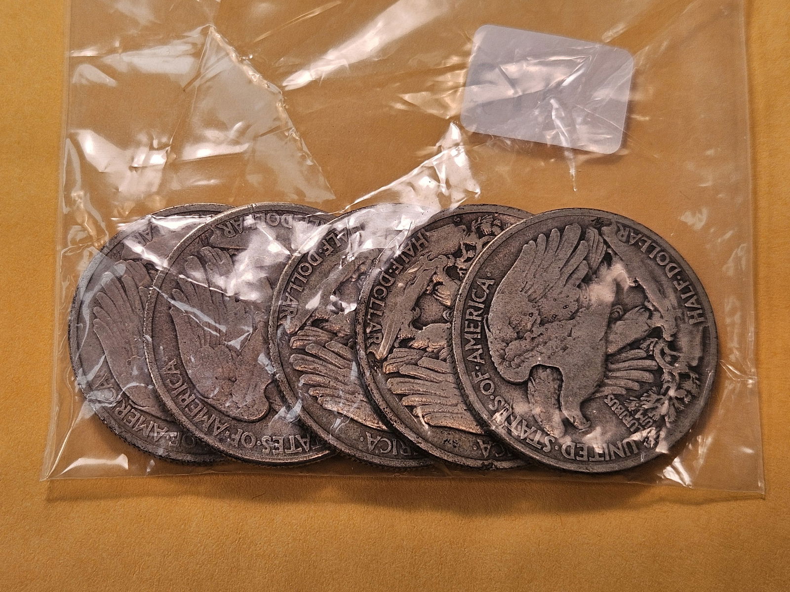 Five Circulated Walking Liberty Silver Half Dollars - 2