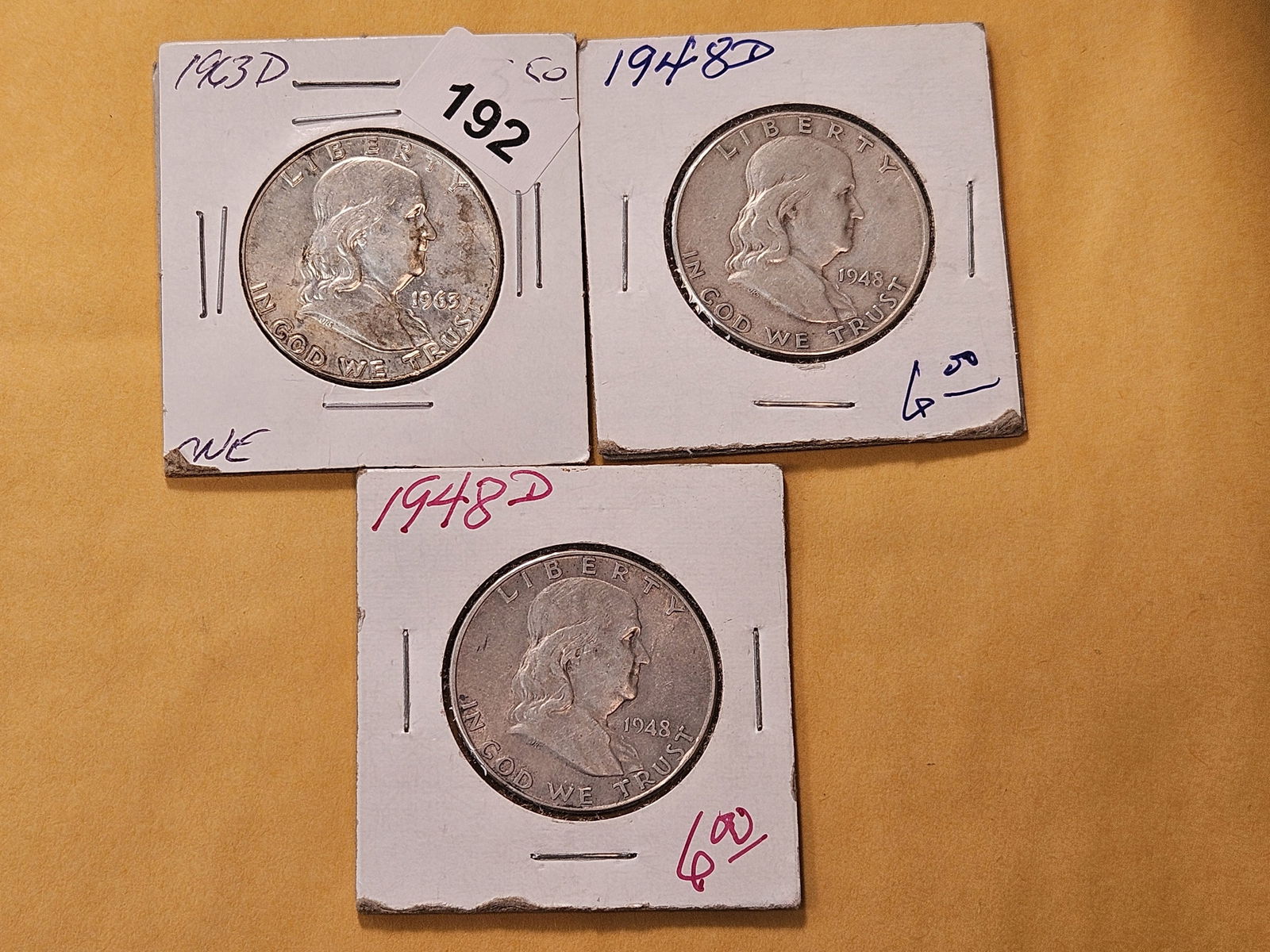 Three Circulated Franklin Silver Half Dollars (1 of 8)