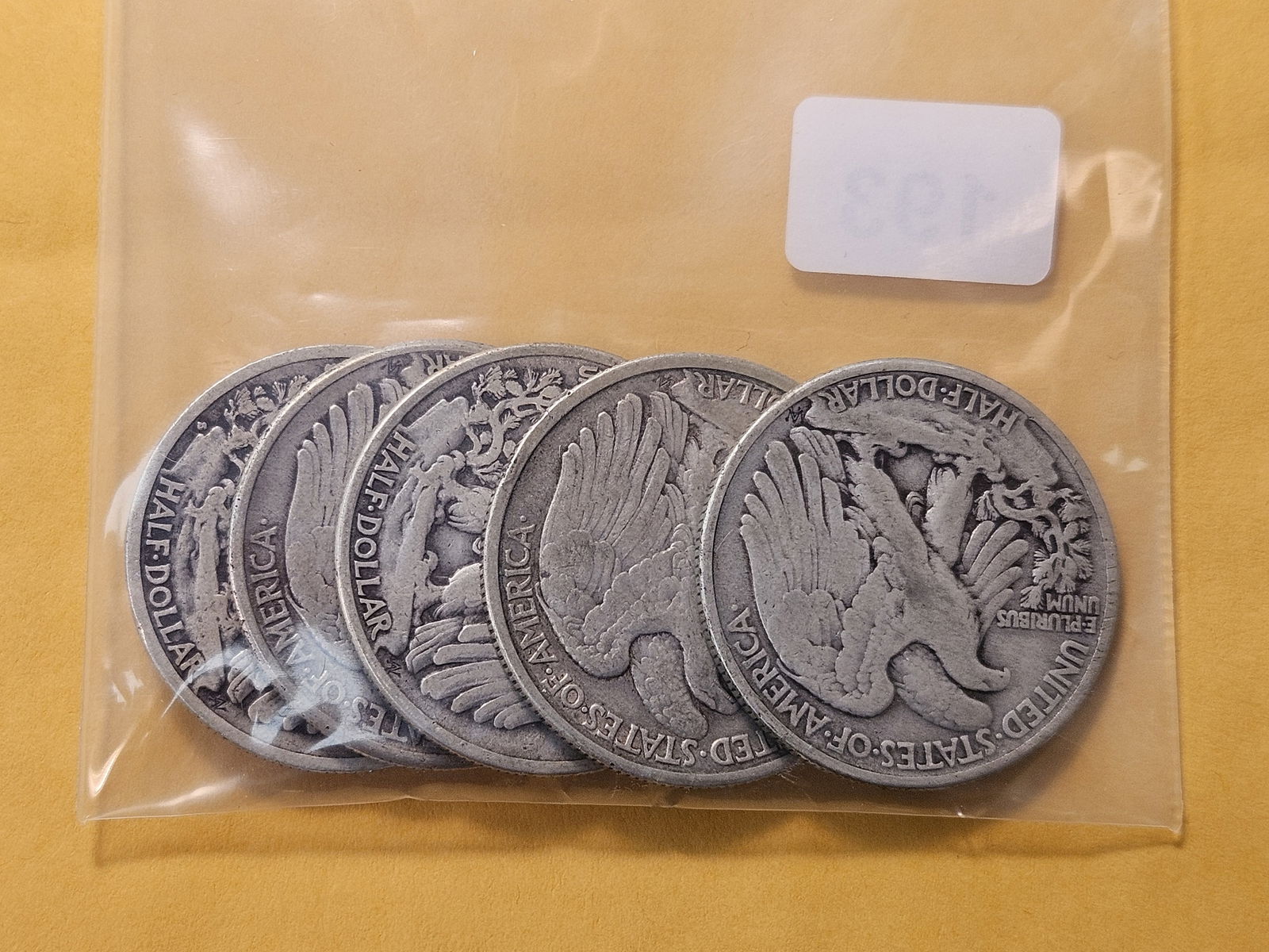 Five Circulated Walking Liberty Silver Half Dollars - 2