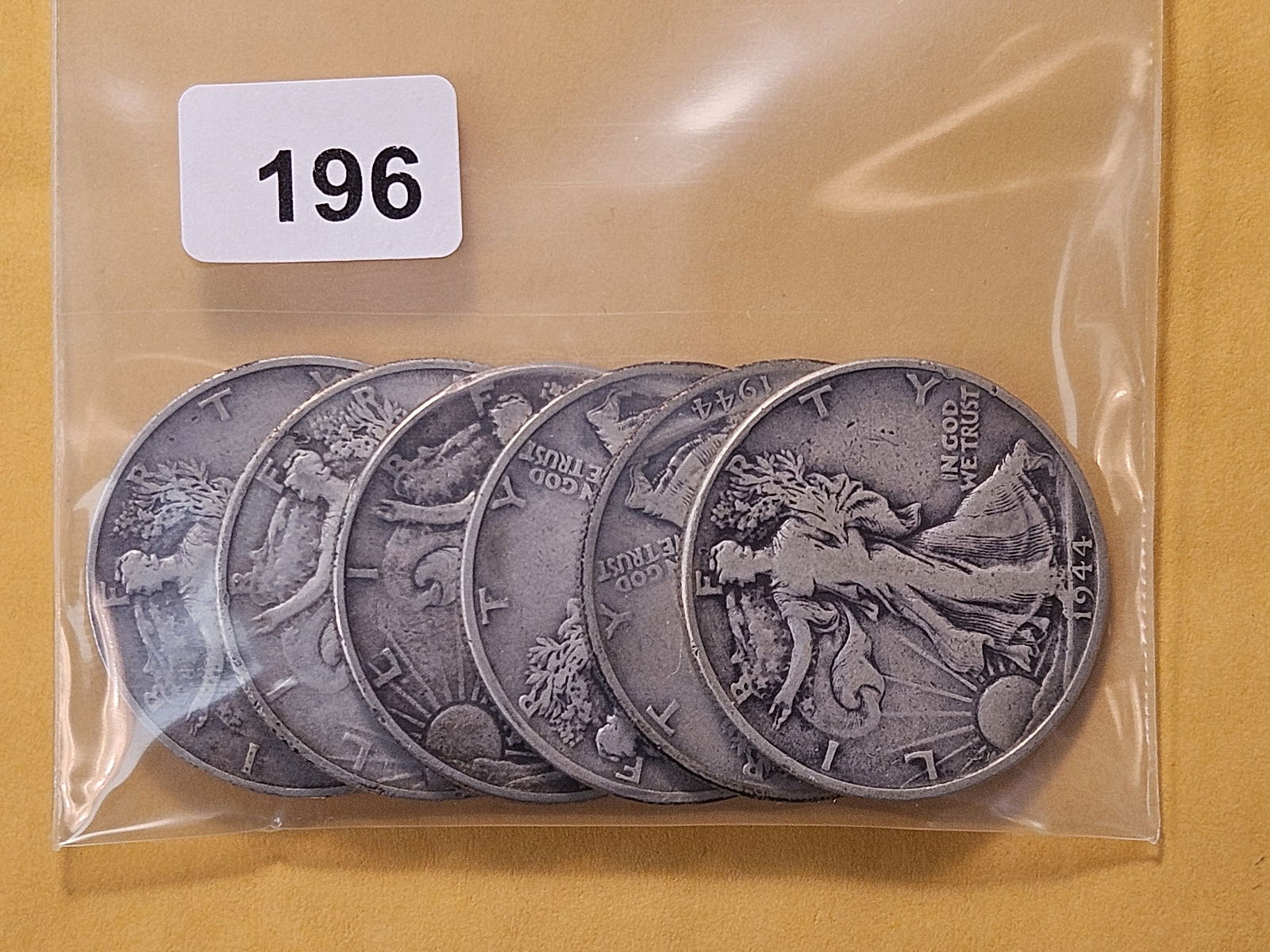 Six Circulated Walking Liberty Silver Half Dollars: Mixed dates 