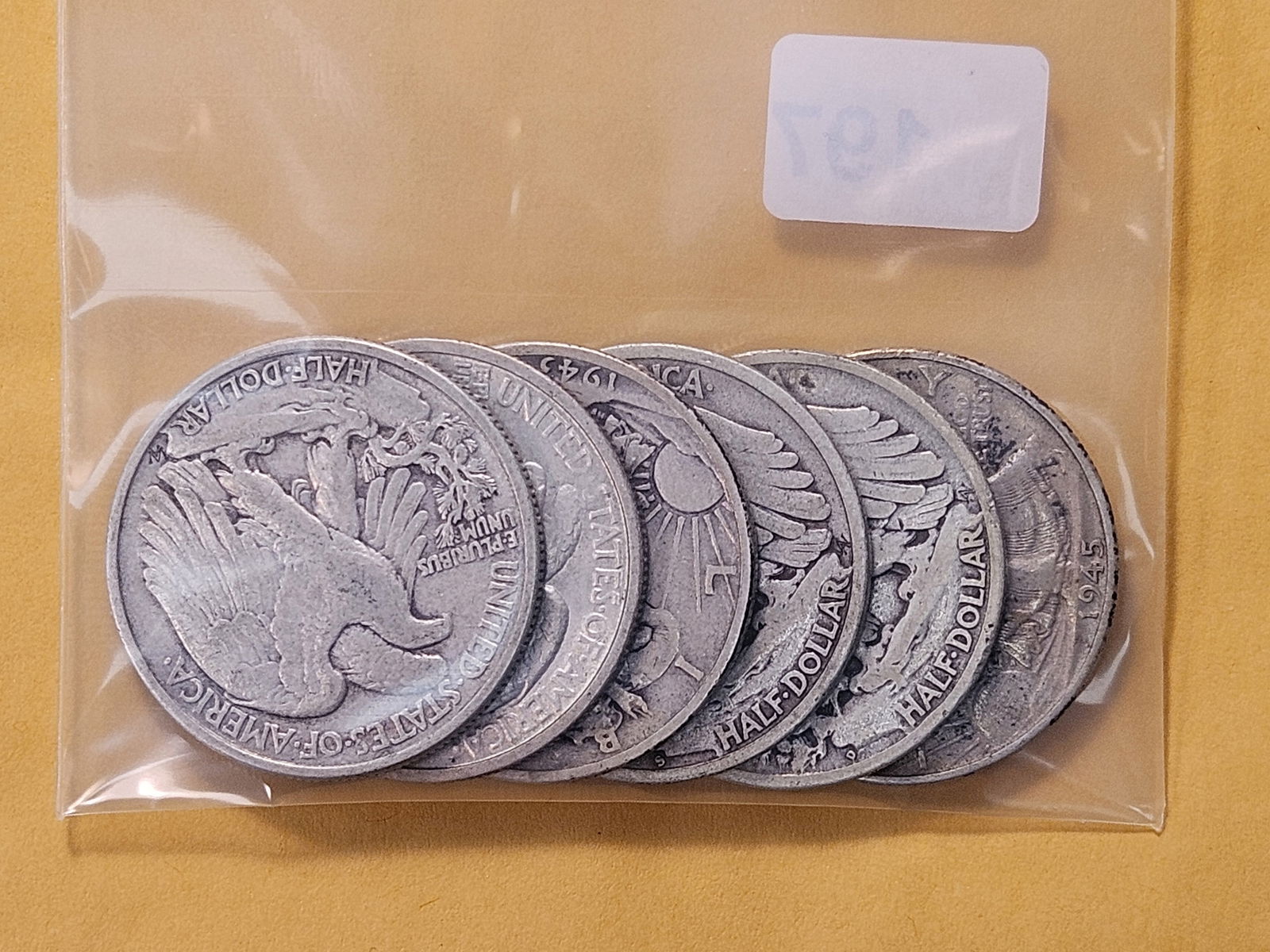 Six Circulated Walking Liberty Silver Half Dollars - 2