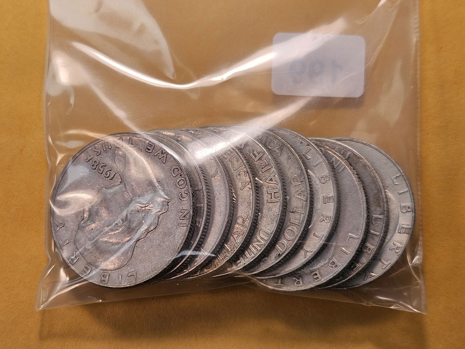 Ten Circulated Franklin Silver Half Dollars - 2