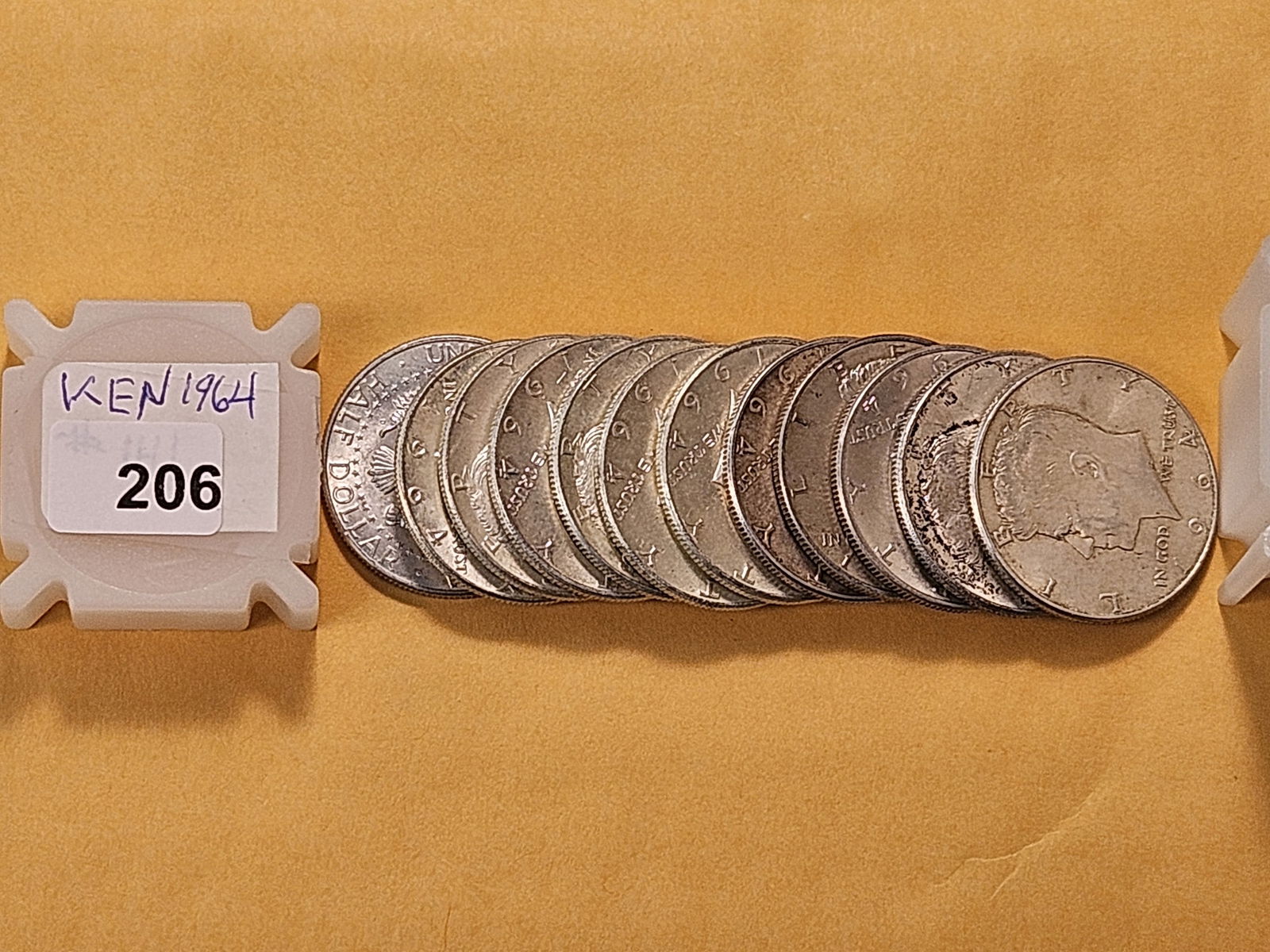 Partial Roll Thirteen 1964 Kennedy Silver Half Dollars - 2