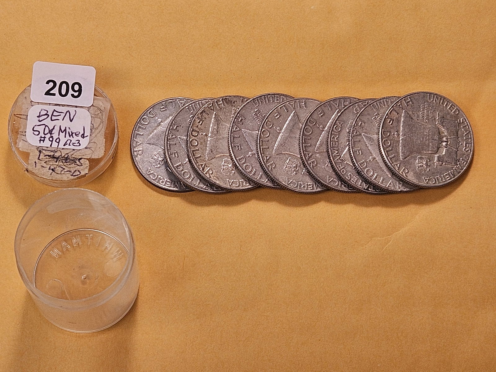 Partial Roll Nine Circulated Franklin Silver Half Dollars - 2