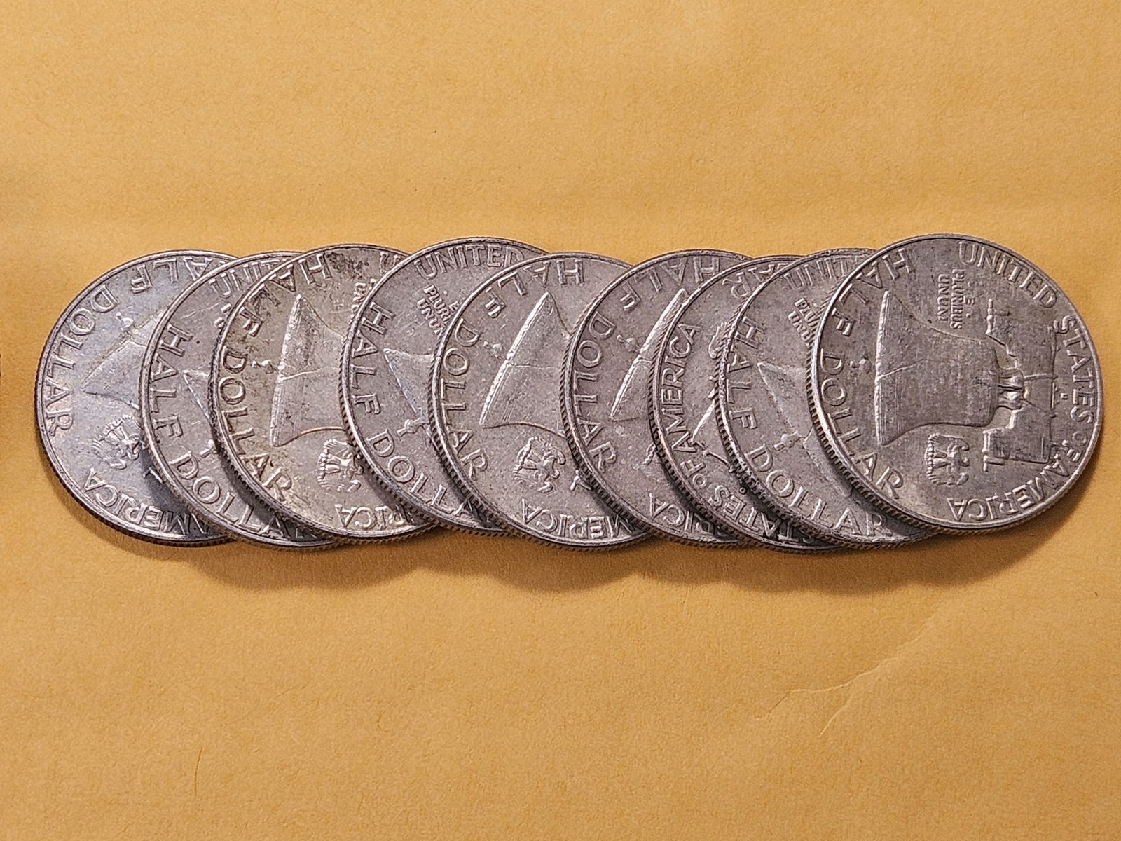 Partial Roll Nine Circulated Franklin Silver Half Dollars - 3