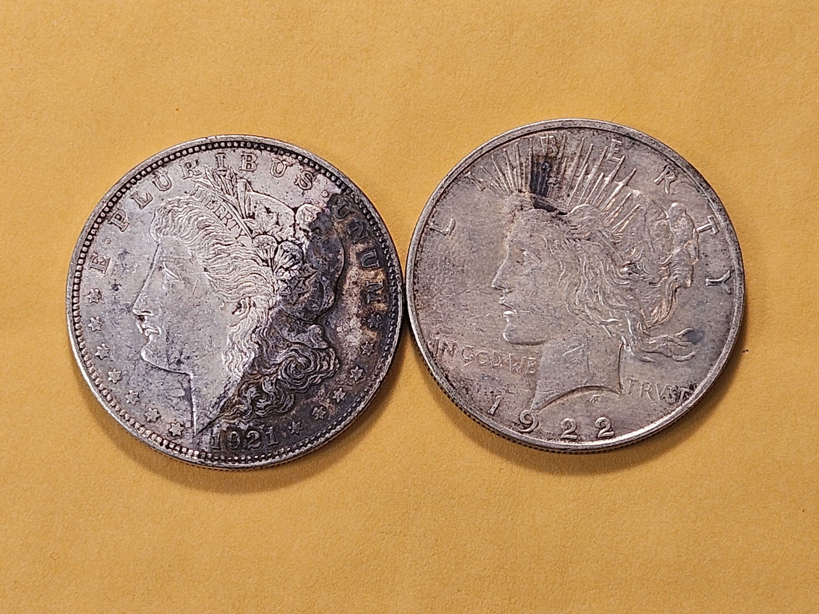 1921-D Morgan and 1922-D Peace Silver Dollars - 2
