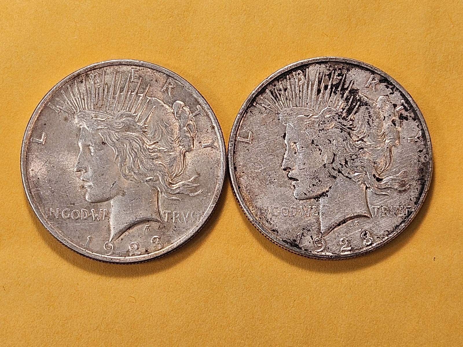 Two Circulated Peace Silver Dollars - 2