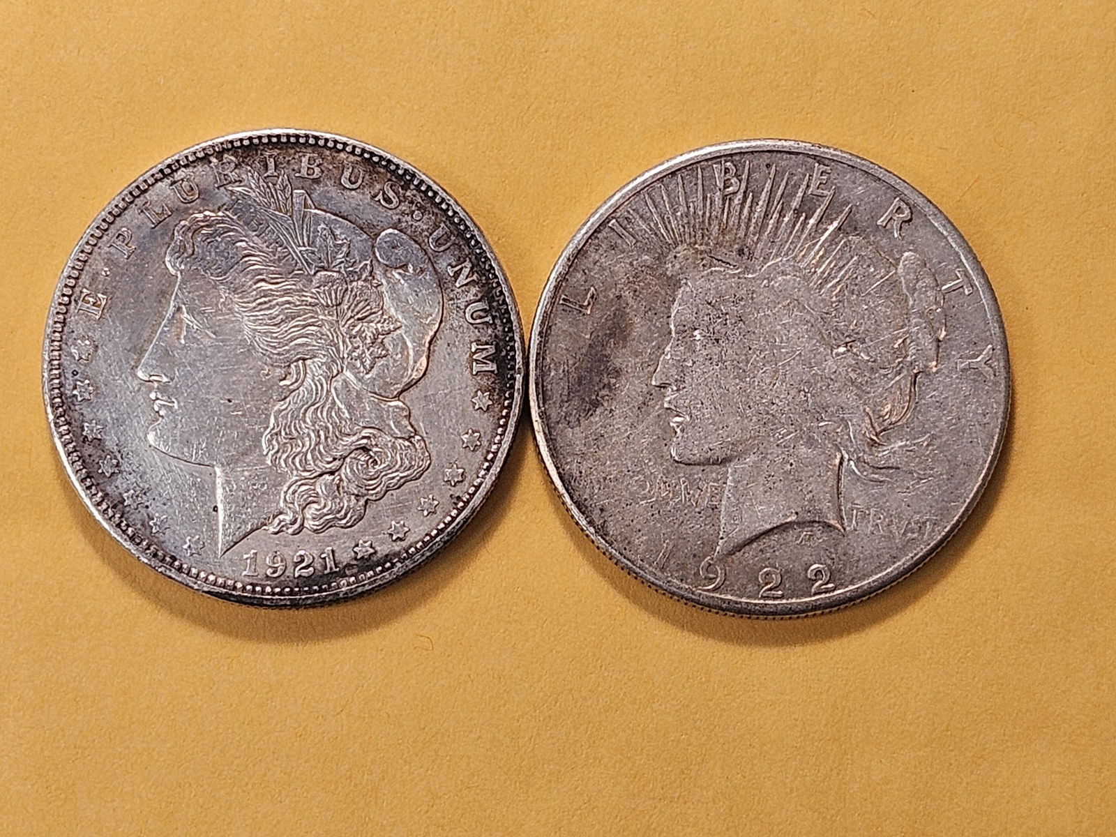 1921 Morgan and 1922-S Peace Silver Dollars - 2