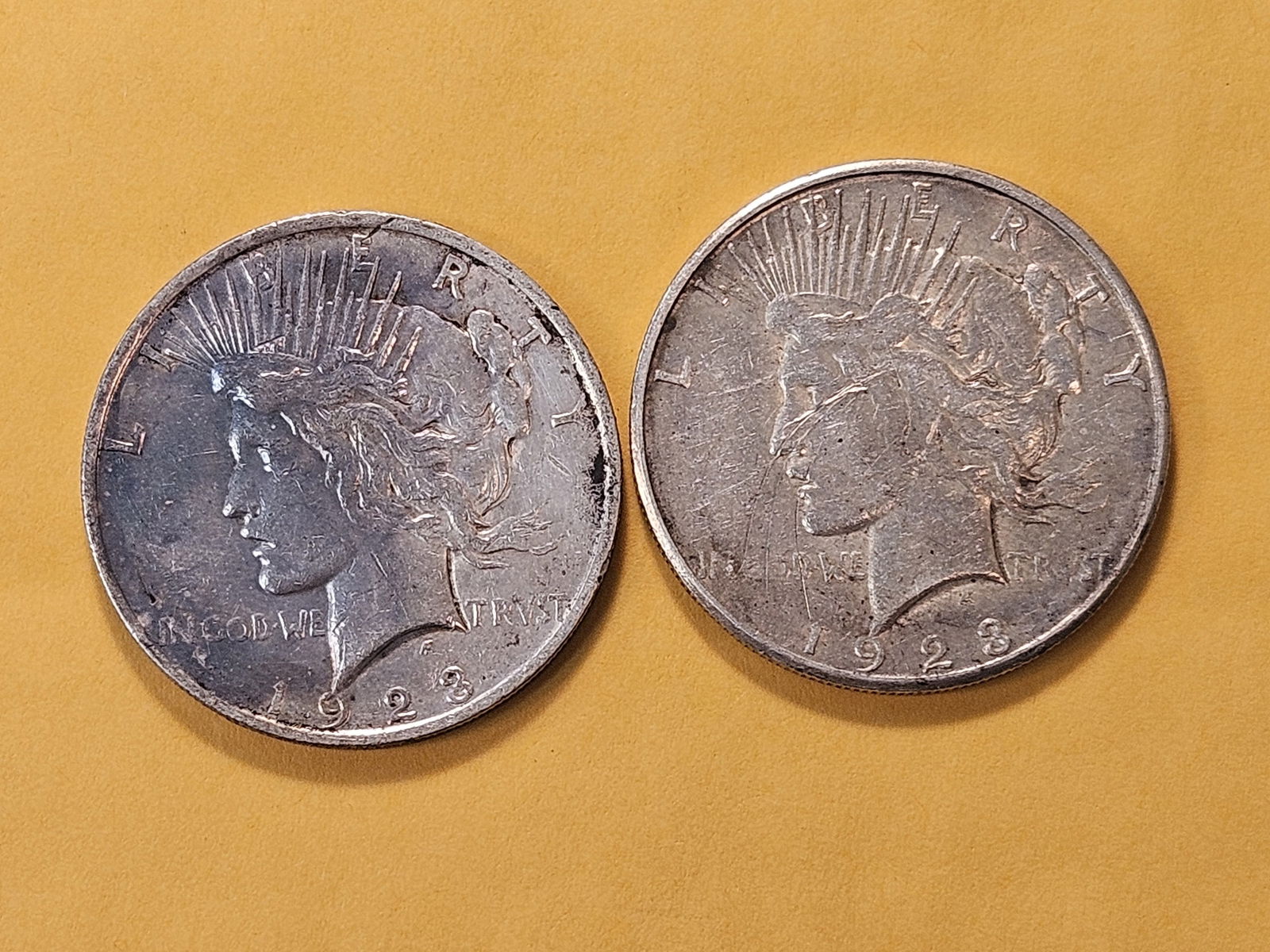 Two Circulated Peace Silver Dollars - 2