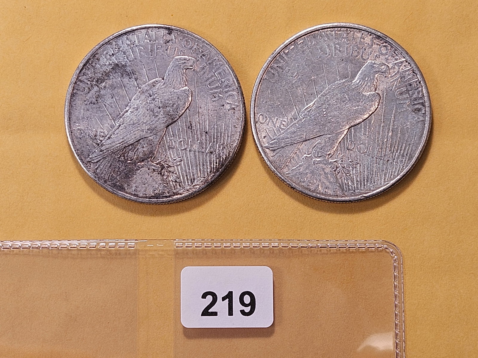 Two About Uncirculated Peace Silver Dollars - 3