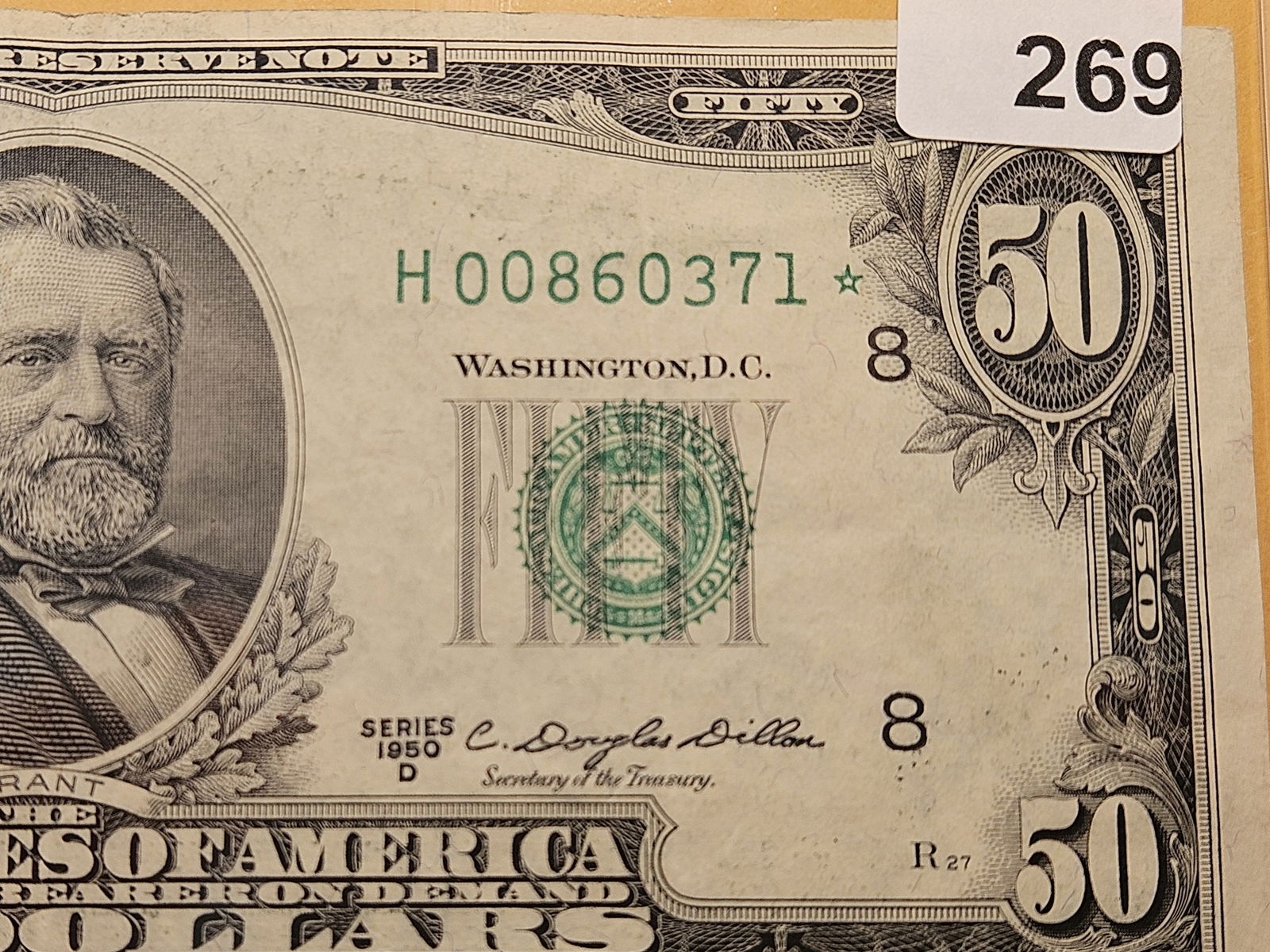 About Uncirculated Series 1950-D Fifty Dollar Federal Reserve STAR Note - 2