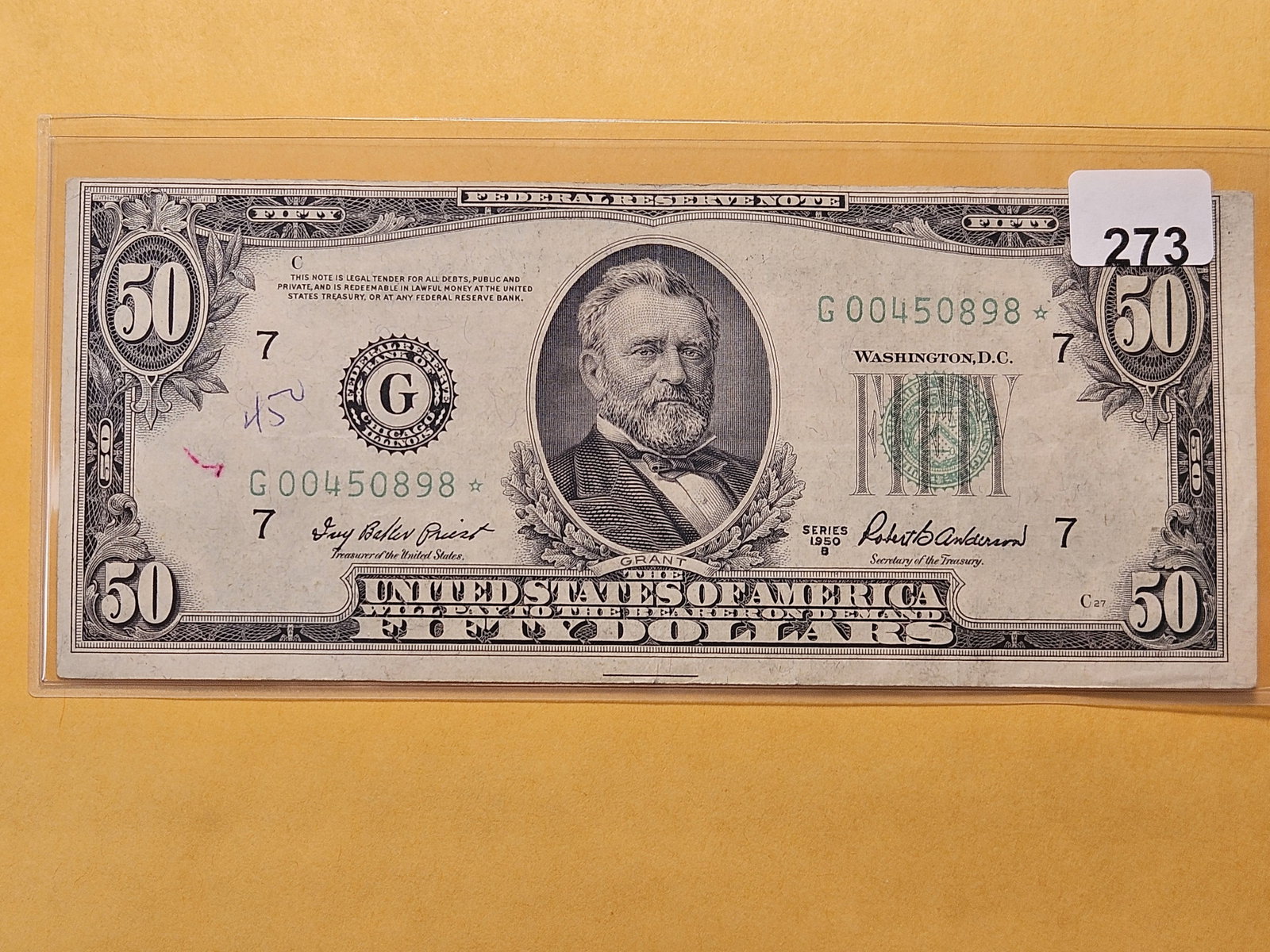 About Uncirculated Series 1950-B Fifty Dollar Federal Reserve STAR Note: Federal Reserve Bank of Chicago, Illinois 