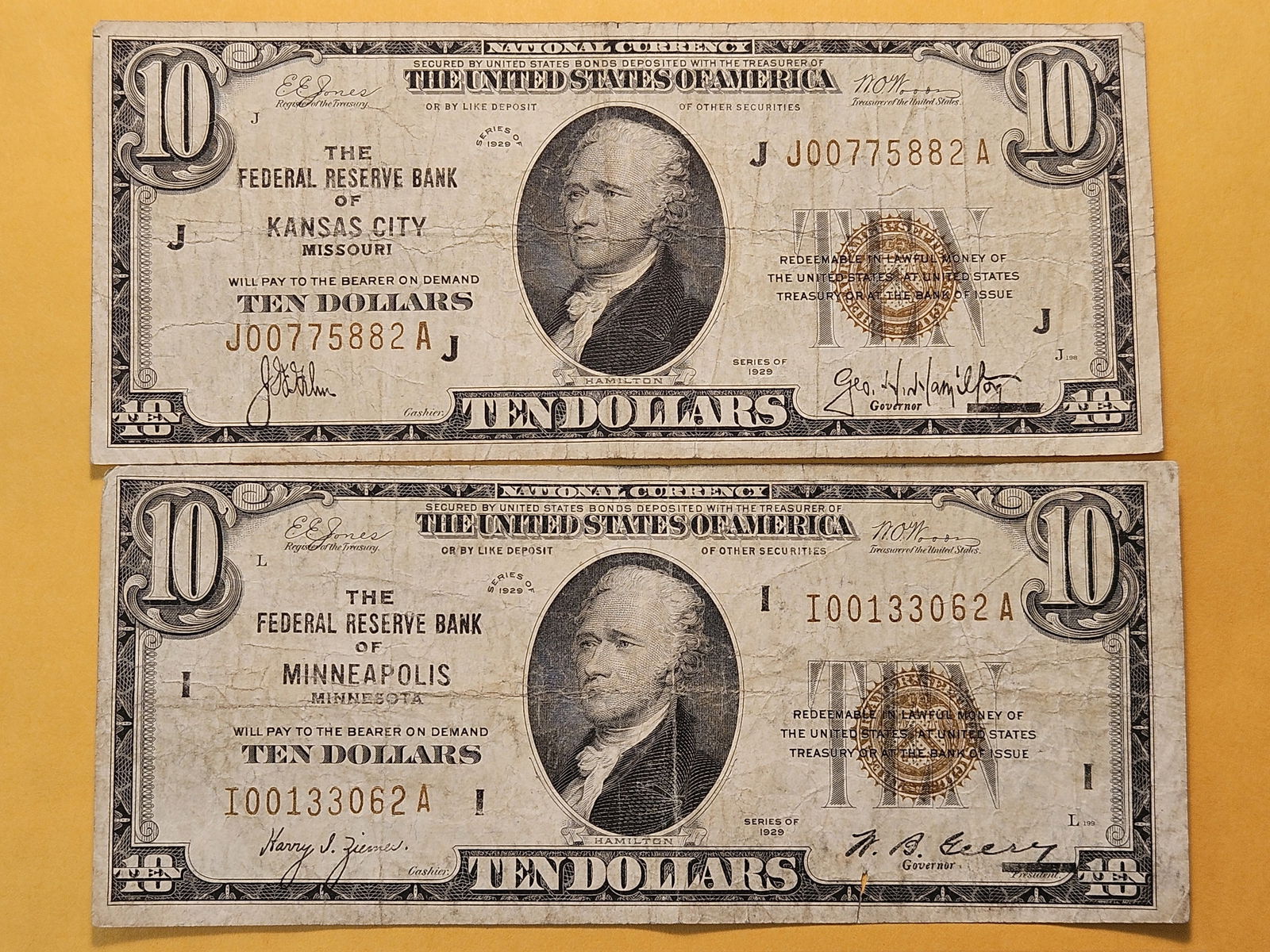 Two Circulated Series 1929 Brown Seal Ten Dollar National Currency Notes - 2
