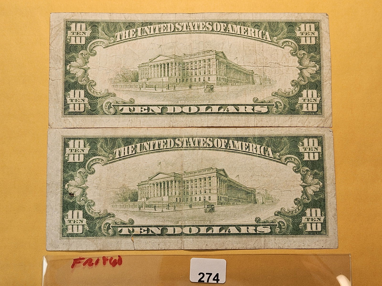 Two Circulated Series 1929 Brown Seal Ten Dollar National Currency Notes - 3