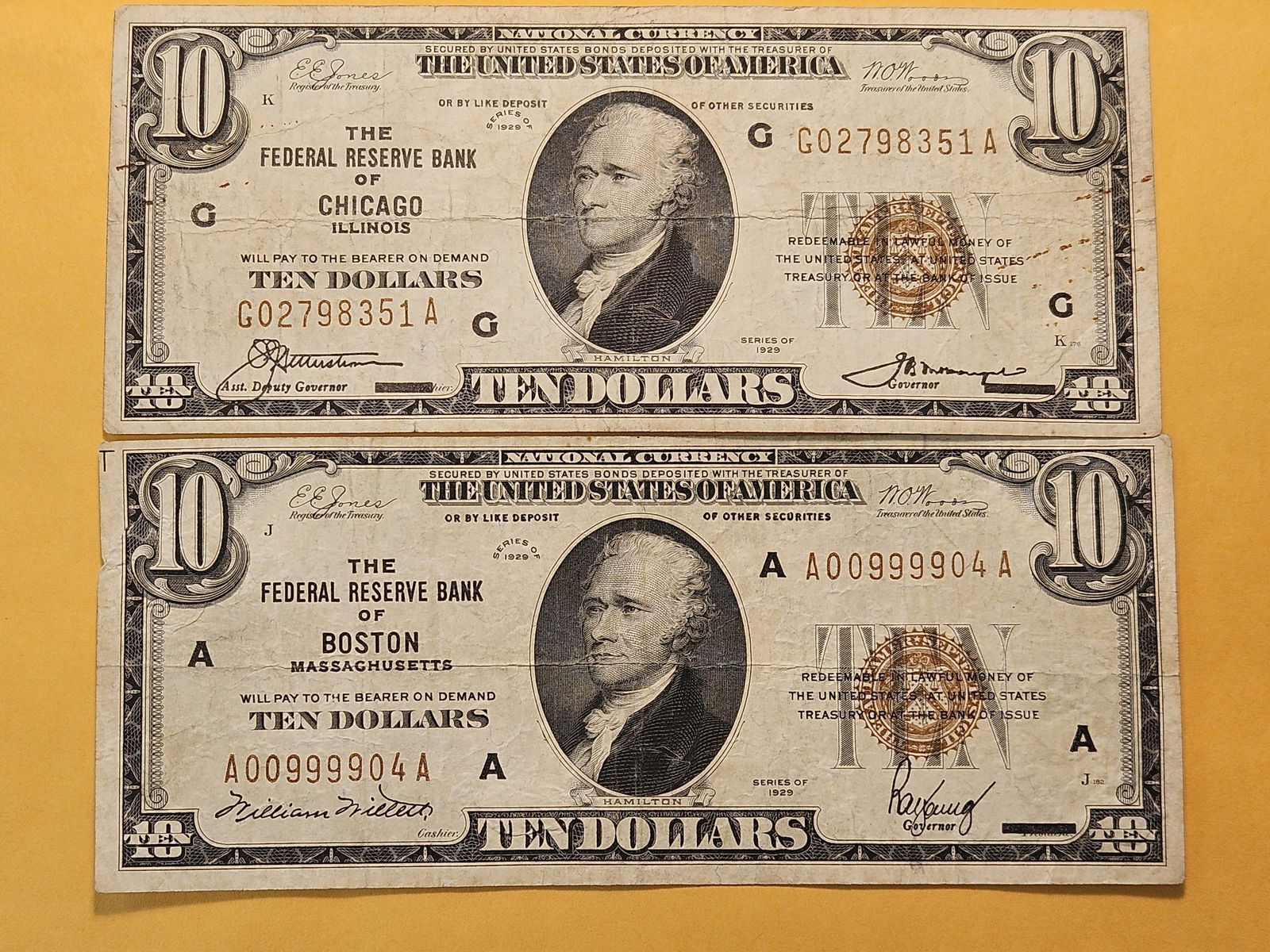 Two Circulated Series 1929 Brown Seal Ten Dollar National Currency Notes - 2
