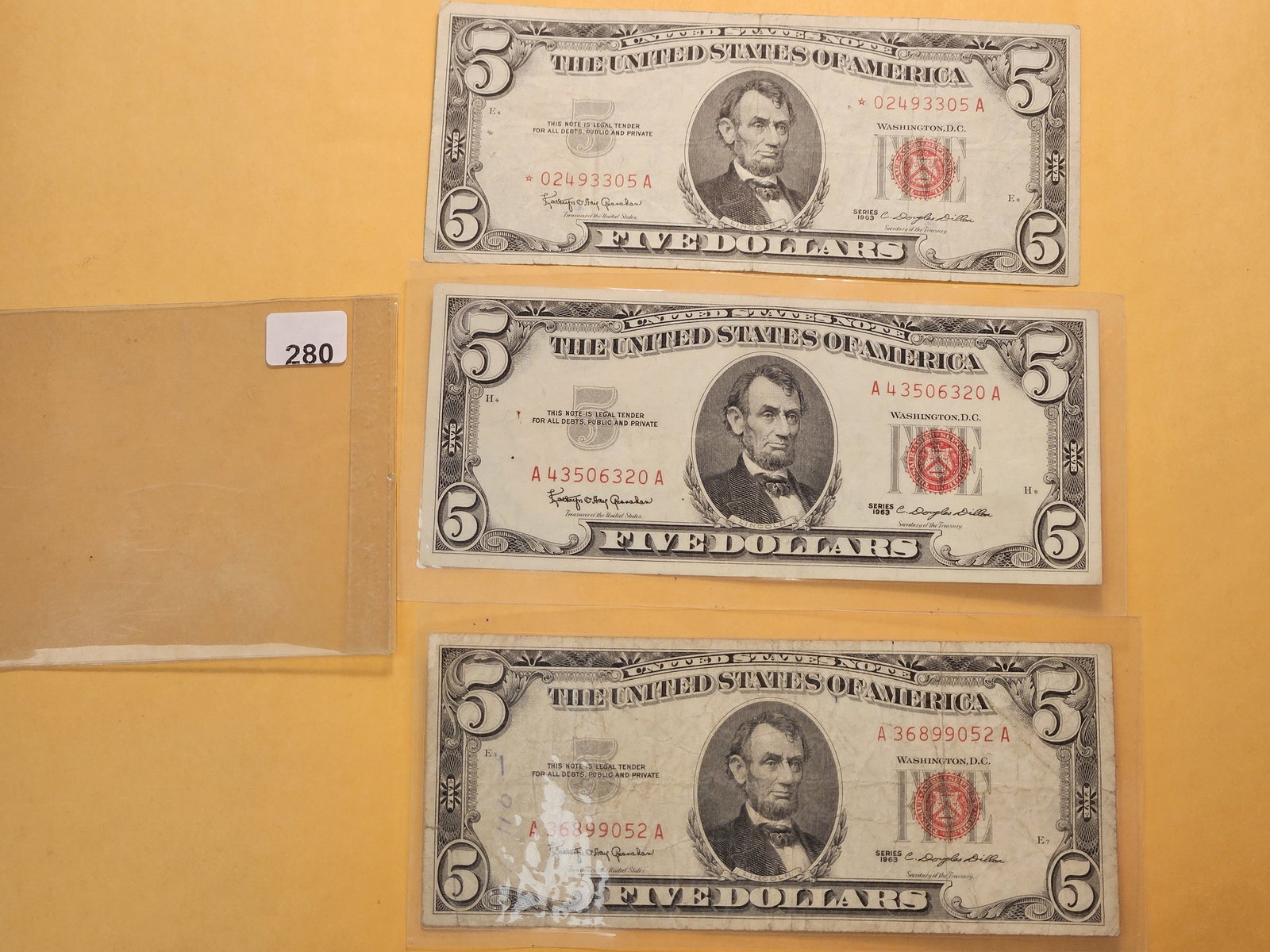 Three Series 1963 Red Seal Five Dollar United States Notes (1 of 4)
