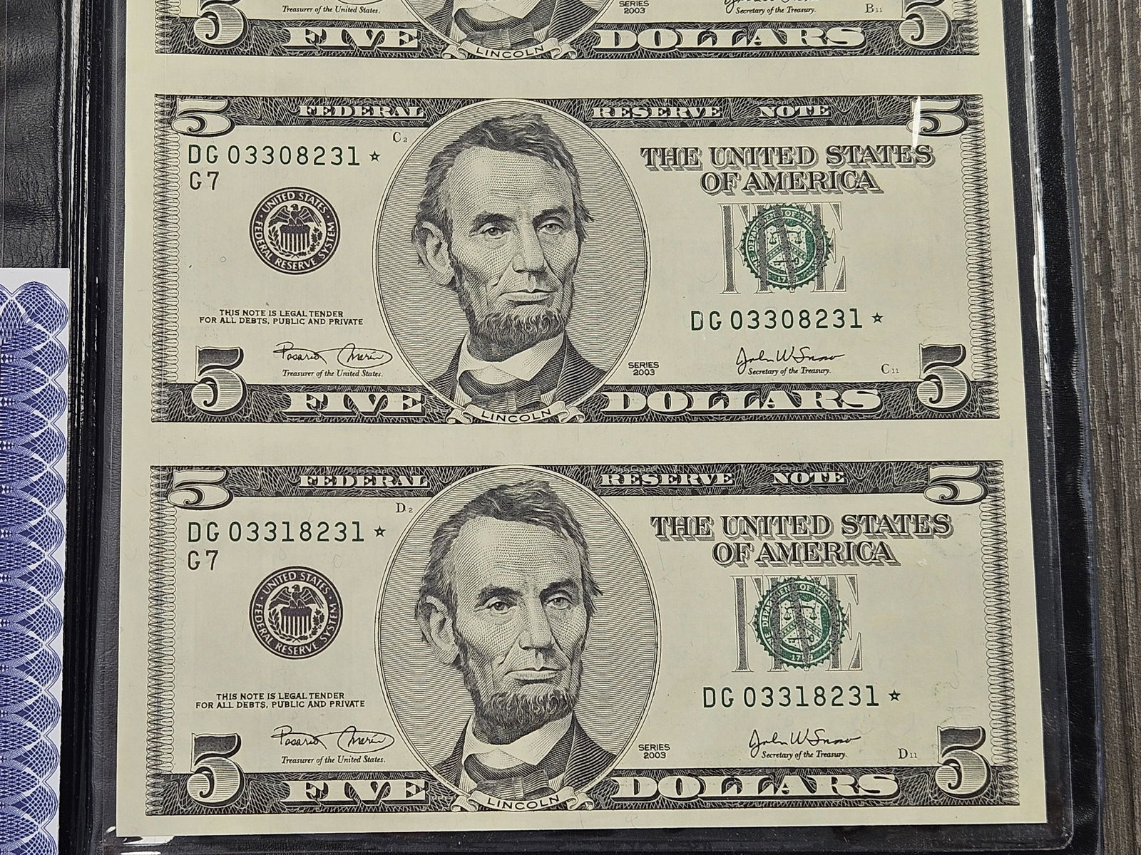 Crisp Uncut Sheet of Series 2003 Five Dollar Federal Reserve STAR Notes - 5