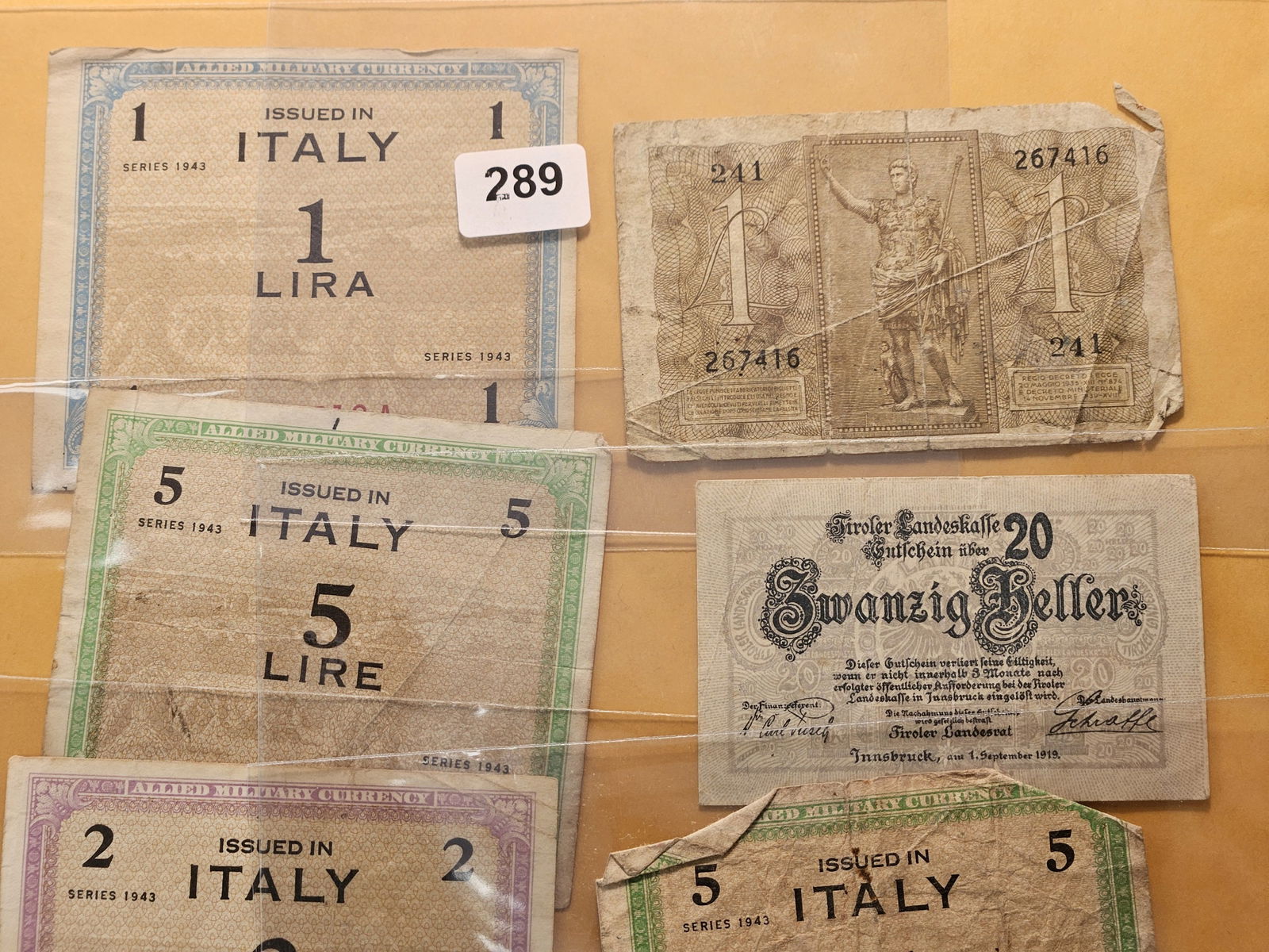 Six 1943 Allied Currency Bank Notes from Italy and two other Foreign Notes - 2